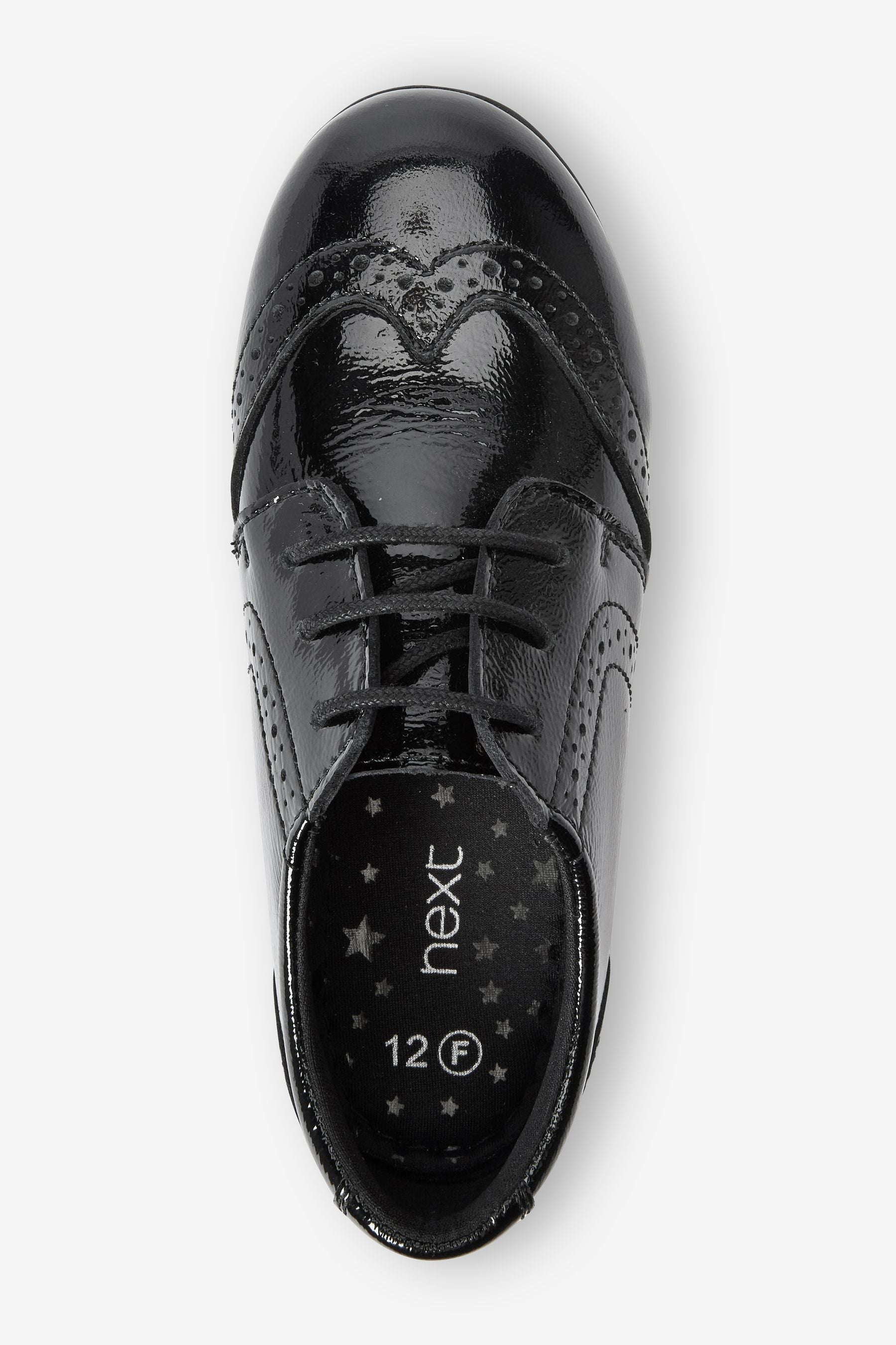 Black Patent School Leather Lace-Up Brogues