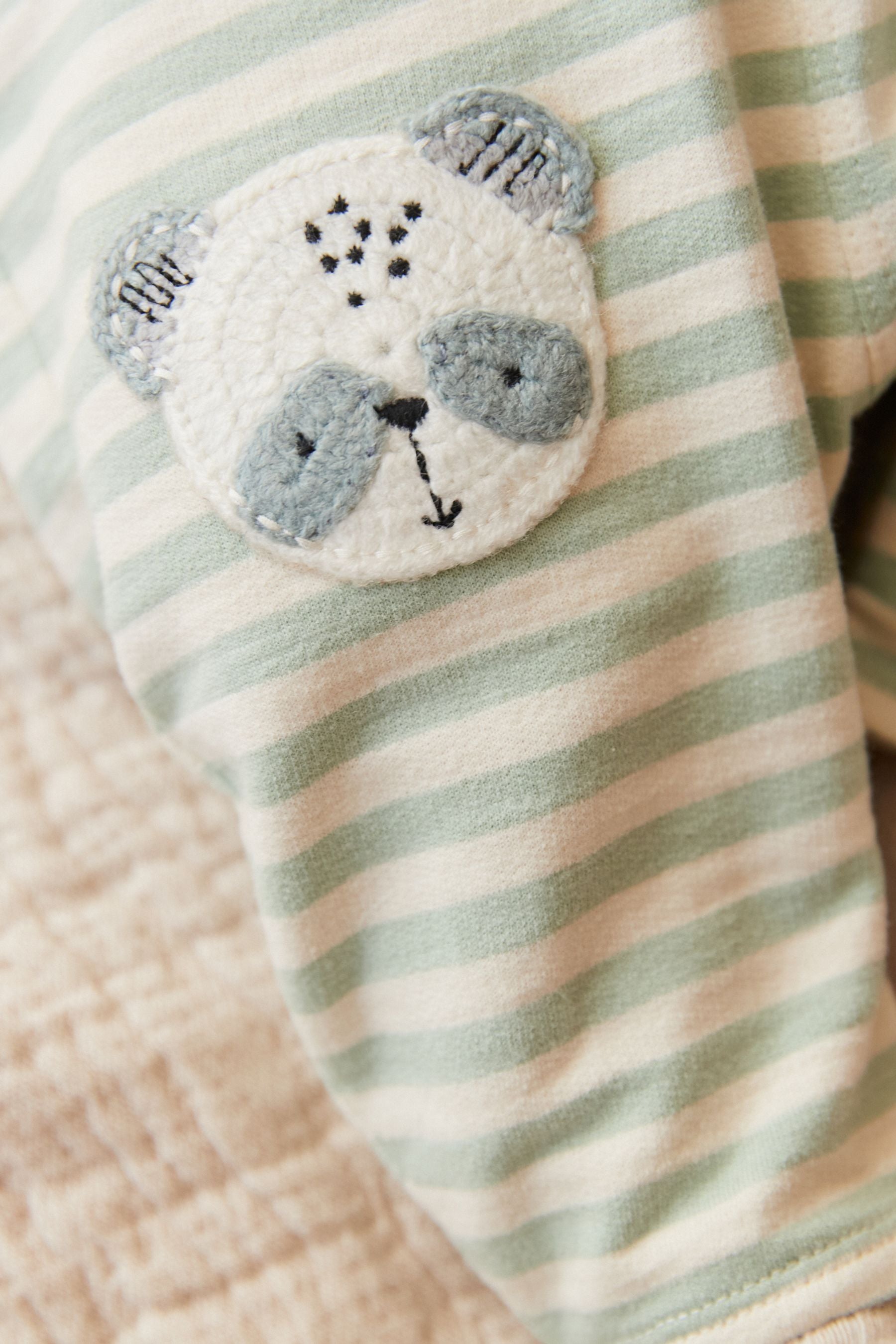 Green/Ecru Stripe Baby Panda Character Dungarees And Bodysuit Set (0mths-2yrs)