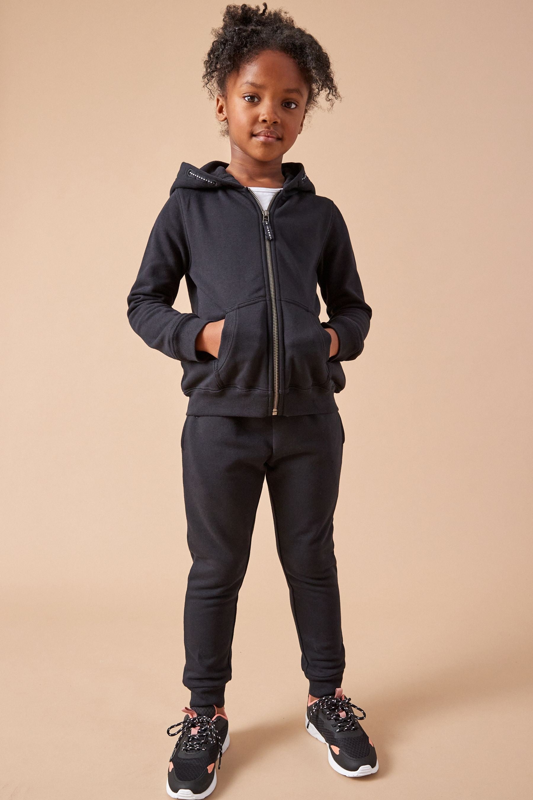 Black Zip Through and Hoodie And Joggers Sports Set (3-16yrs)