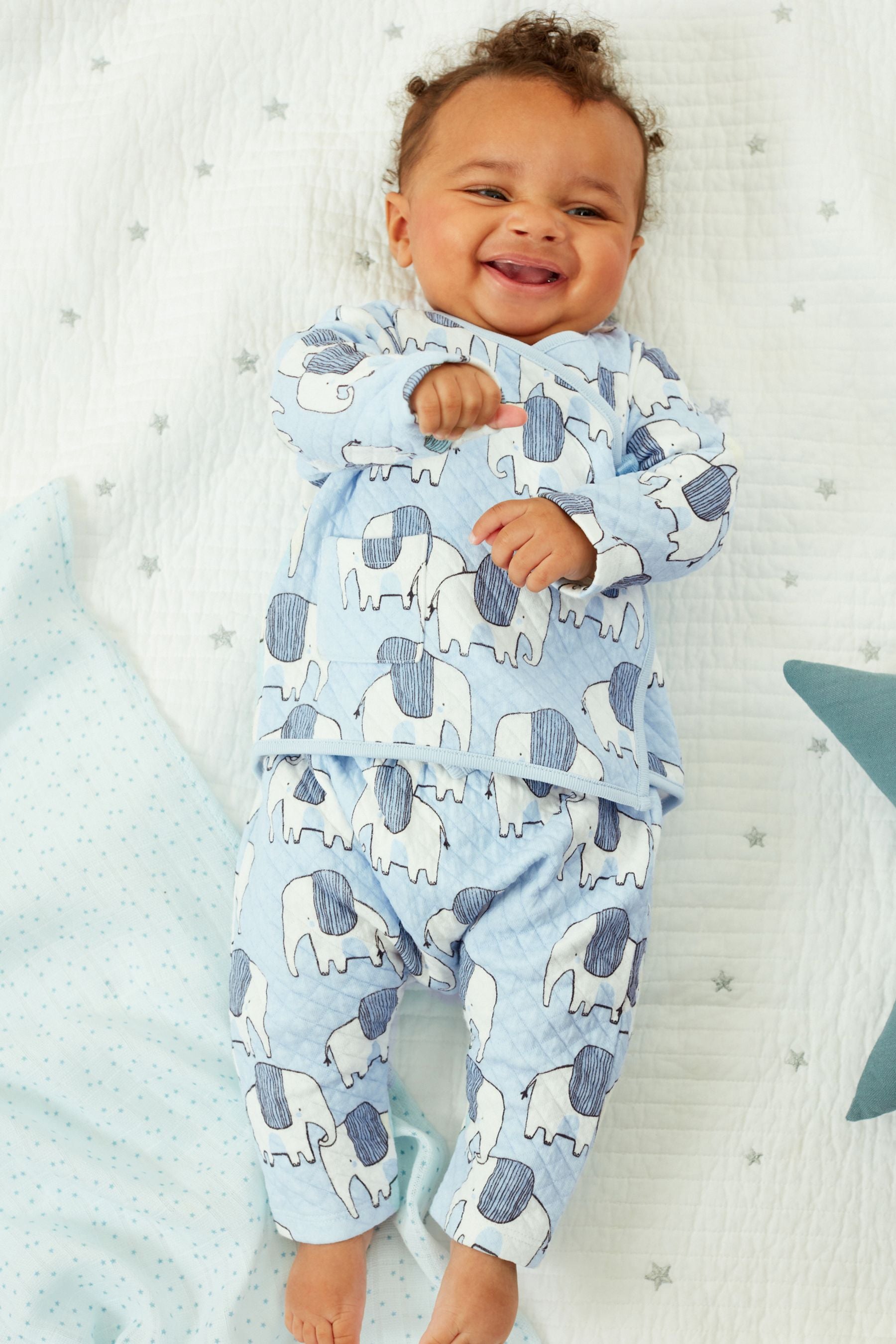 Blue Elephant Baby 2 Piece Quilted Wrap Top And Leggings Set