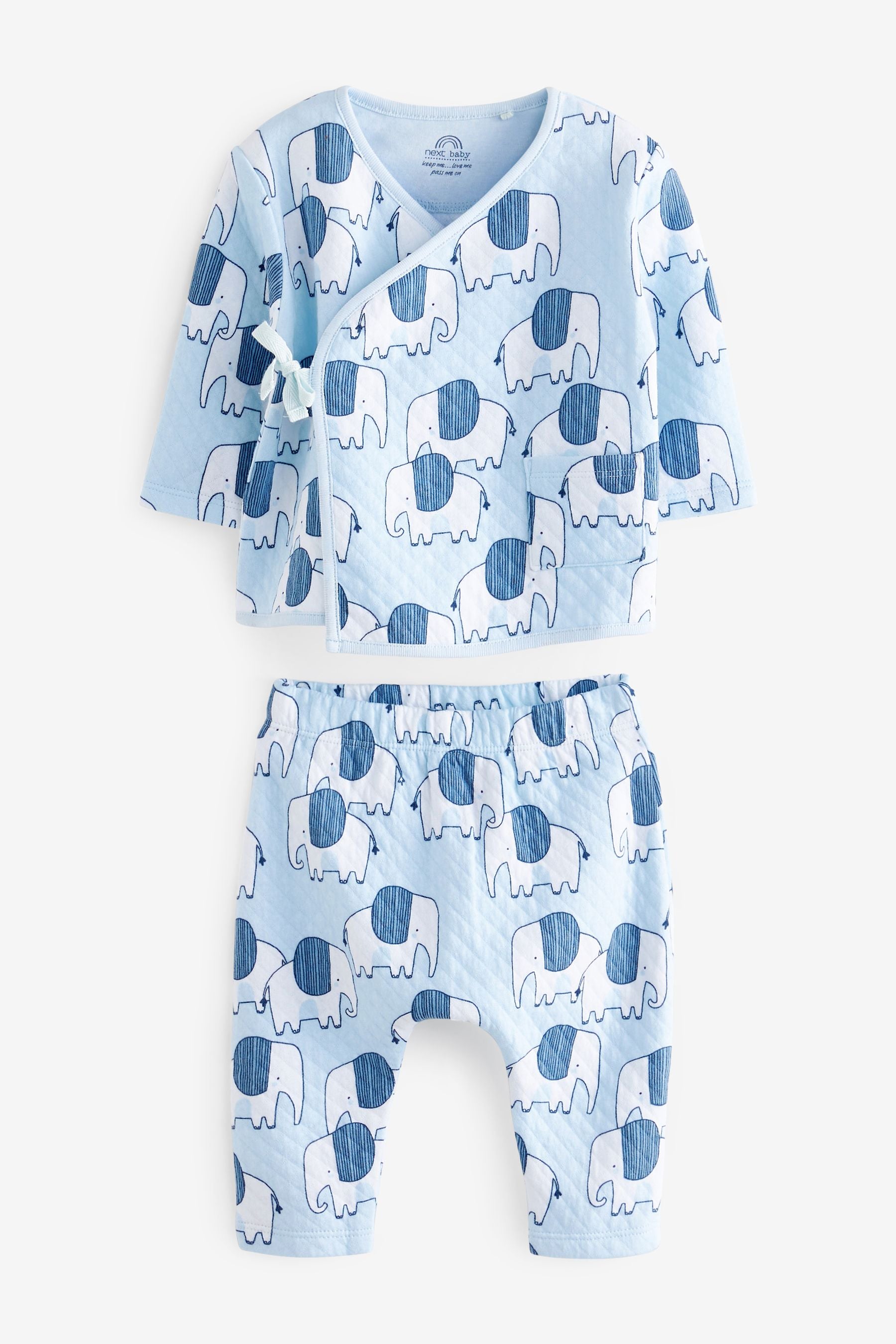 Blue Elephant Baby 2 Piece Quilted Wrap Top And Leggings Set