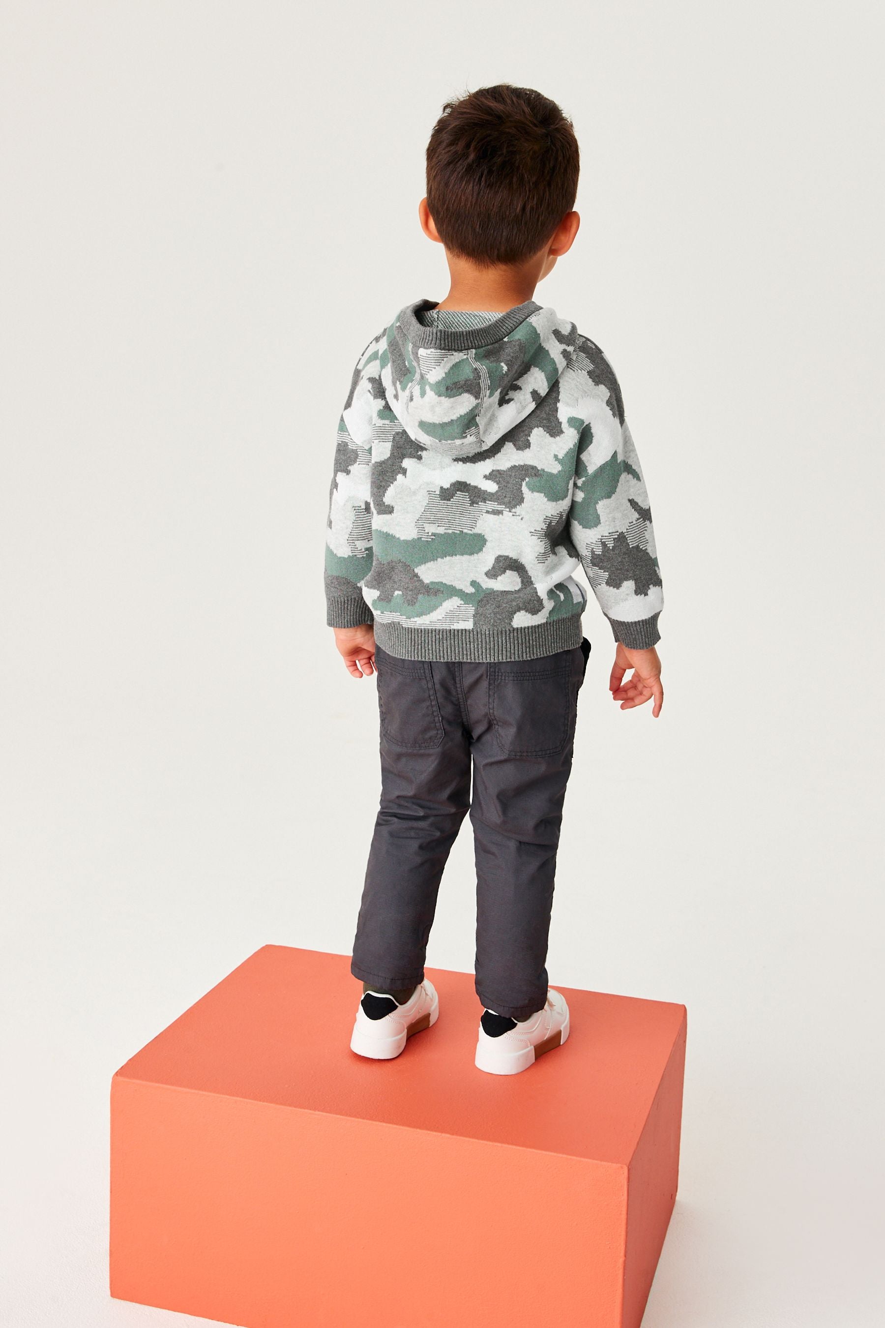 Grey Camo Dinosaur Knit Hoodie (3mths-7yrs)