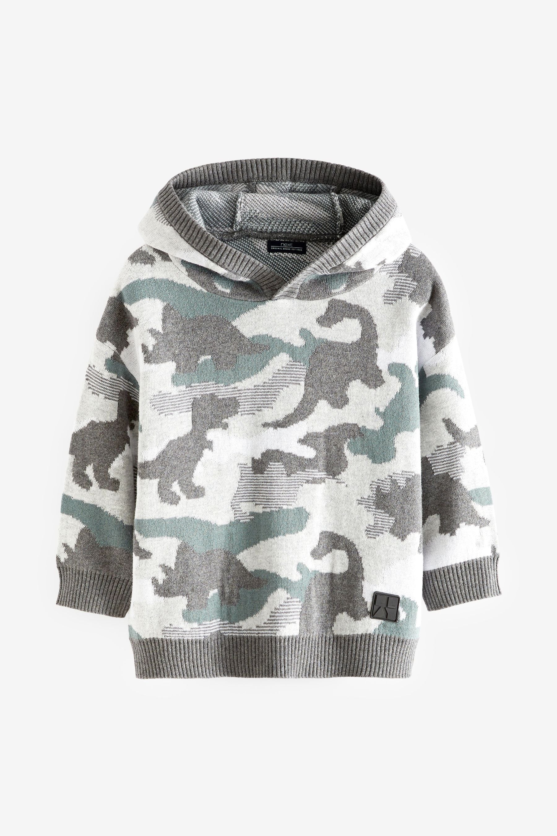 Grey Camo Dinosaur Knit Hoodie (3mths-7yrs)