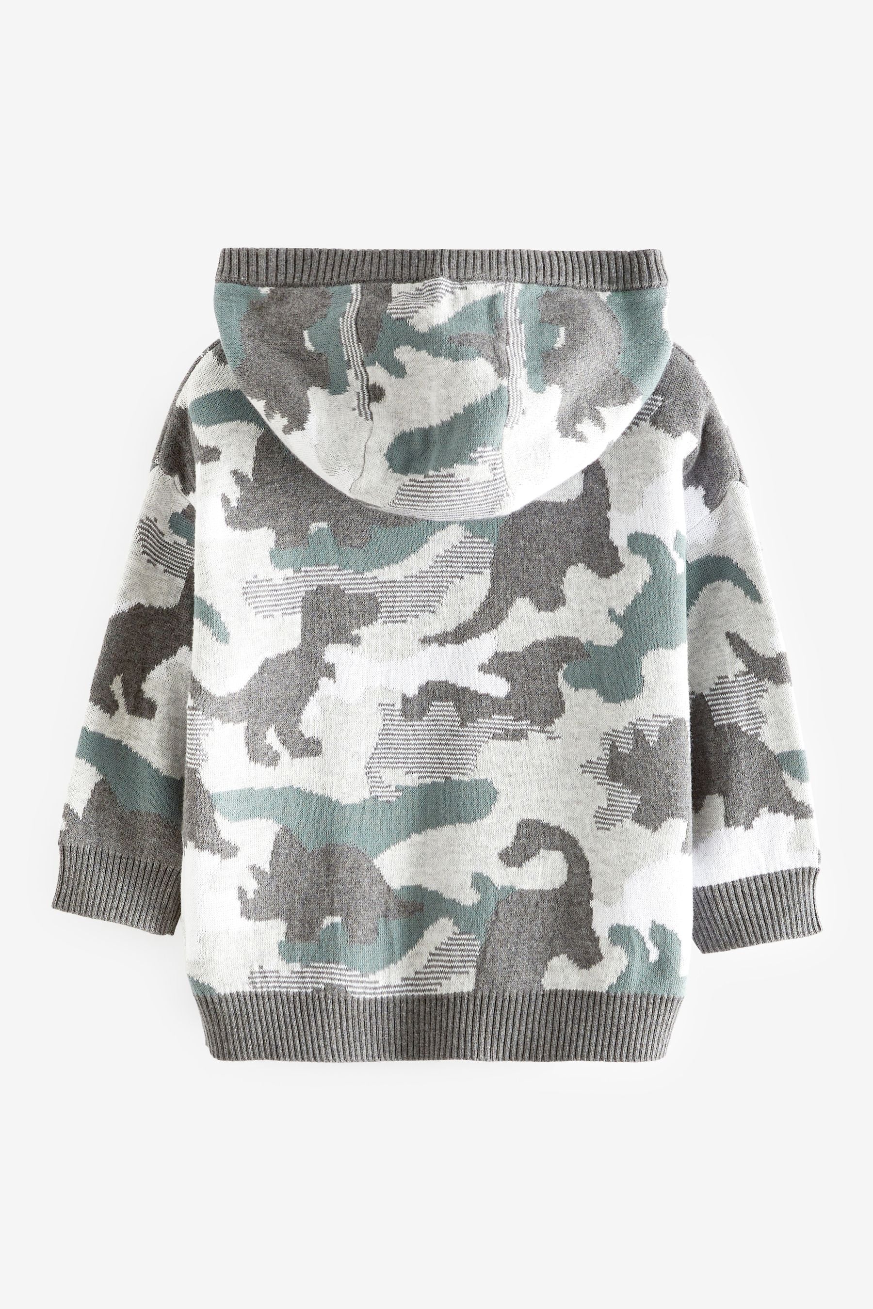 Grey Camo Dinosaur Knit Hoodie (3mths-7yrs)