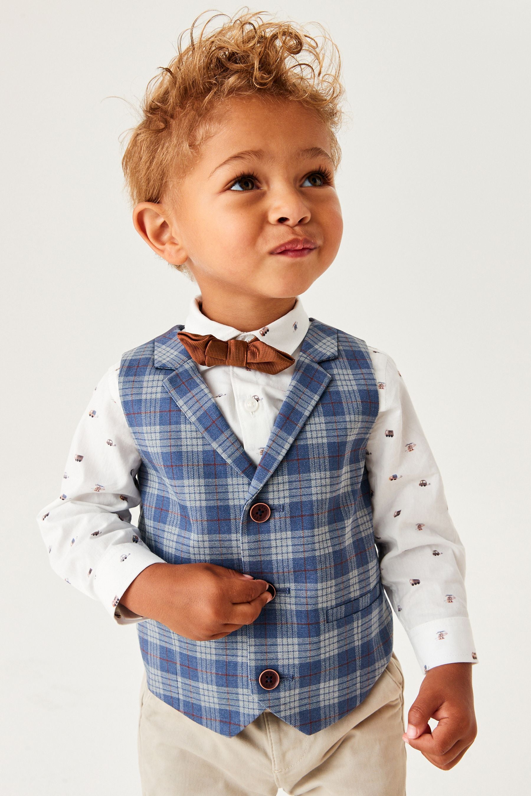 Blue Check Waistcoat, Bow Tie & Shirt Set (3mths-7yrs)