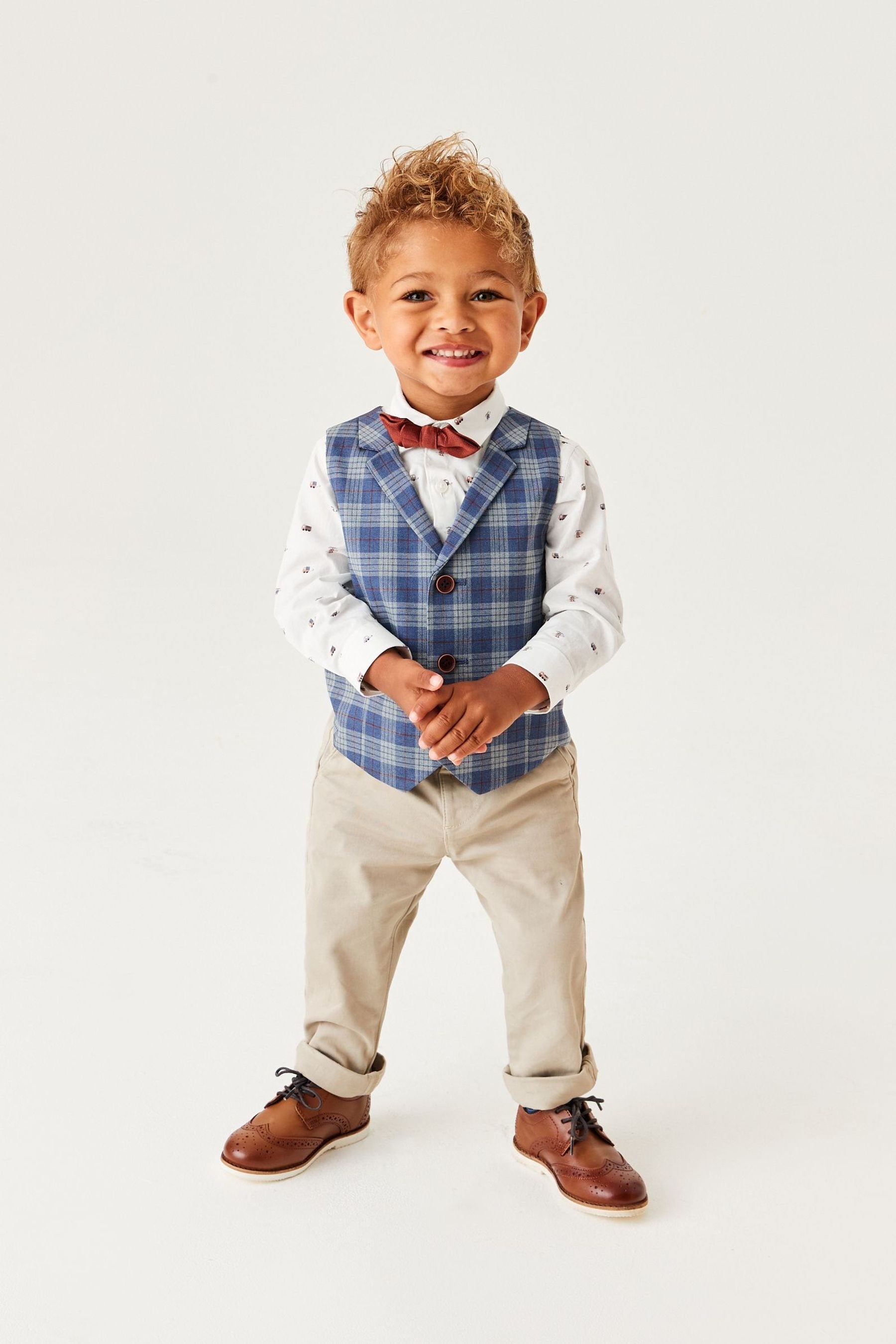 Blue Check Waistcoat, Bow Tie & Shirt Set (3mths-7yrs)