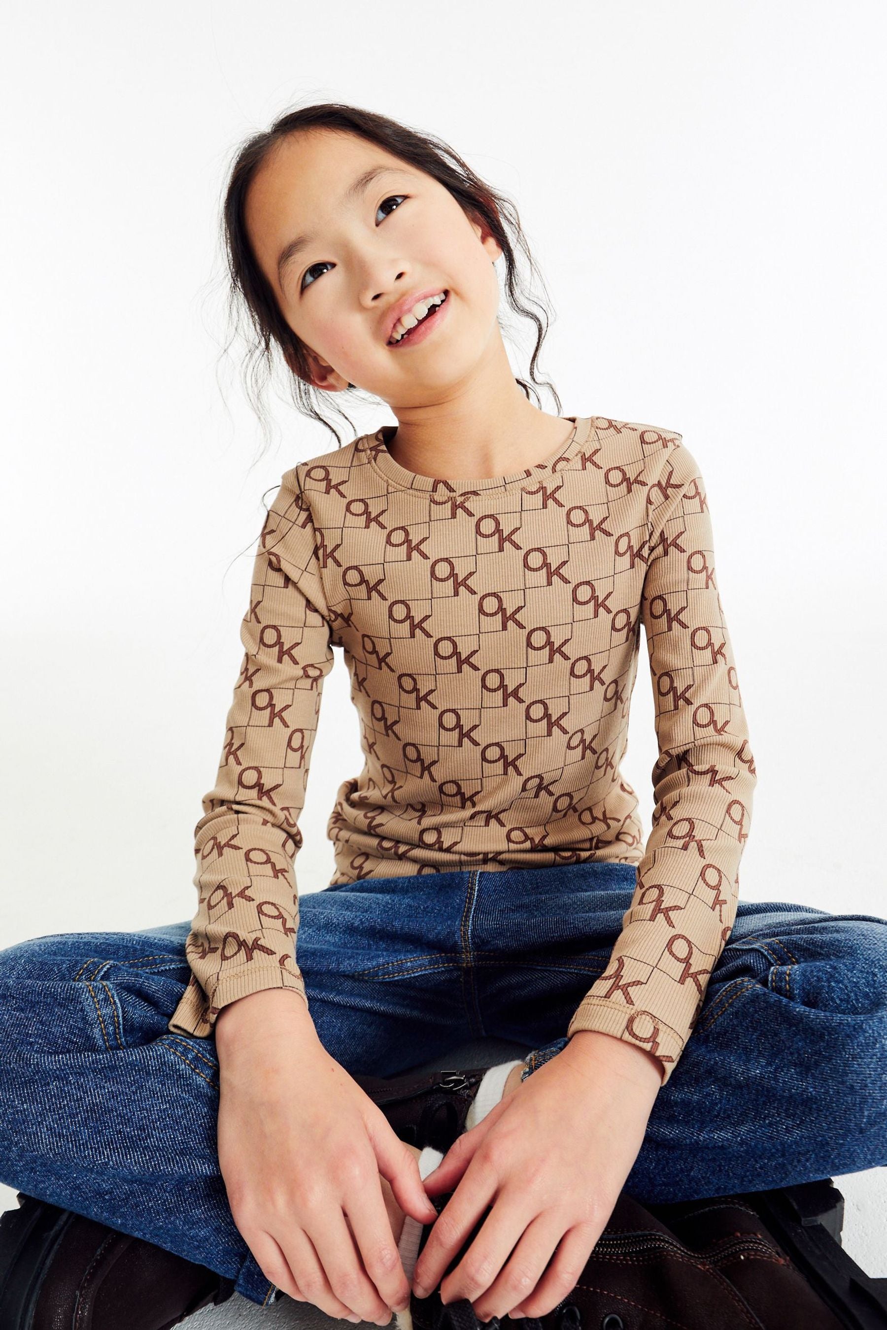 Brown 1 Pack Long Sleeve Ribbed Top (3-16yrs)