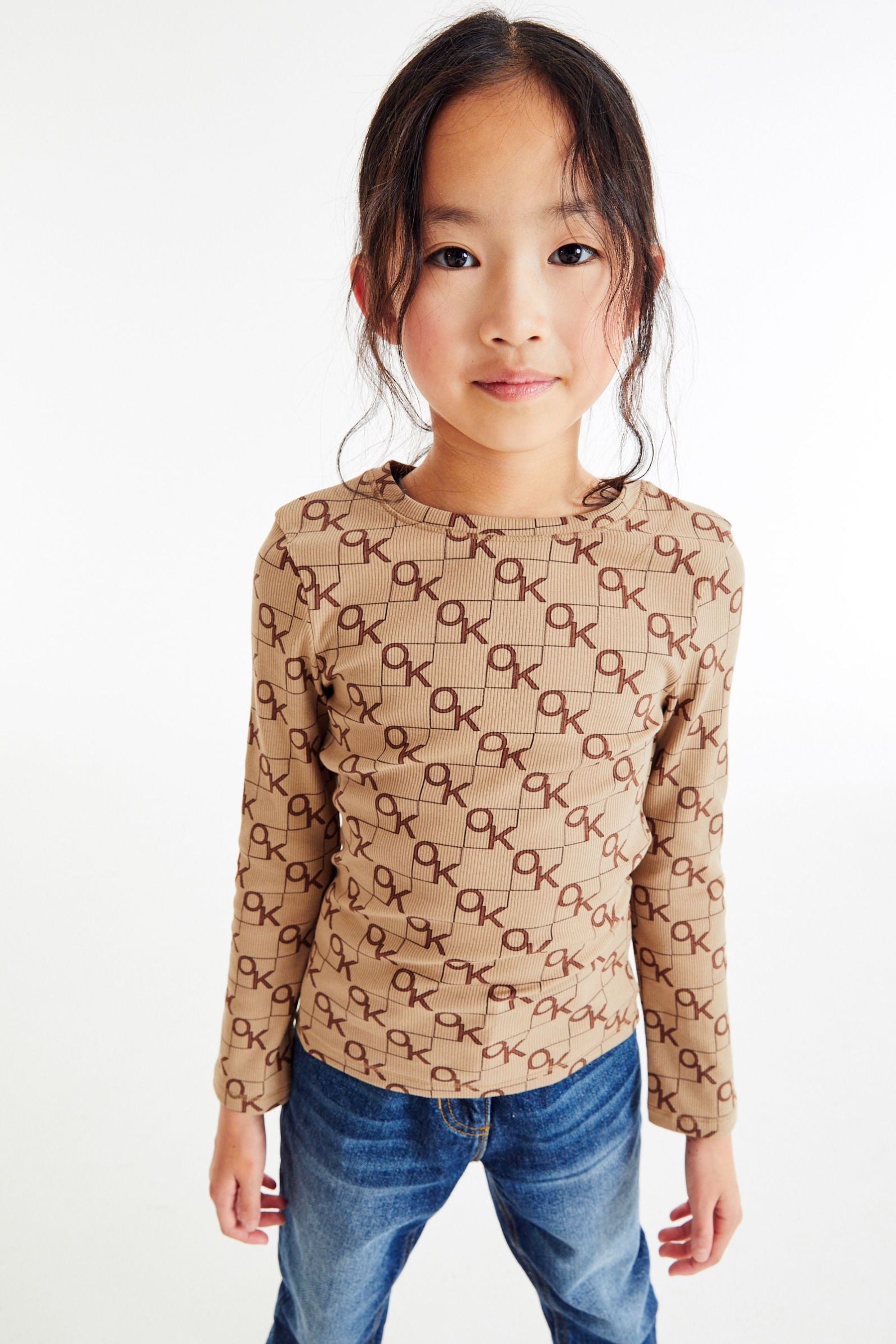 Brown 1 Pack Long Sleeve Ribbed Top (3-16yrs)