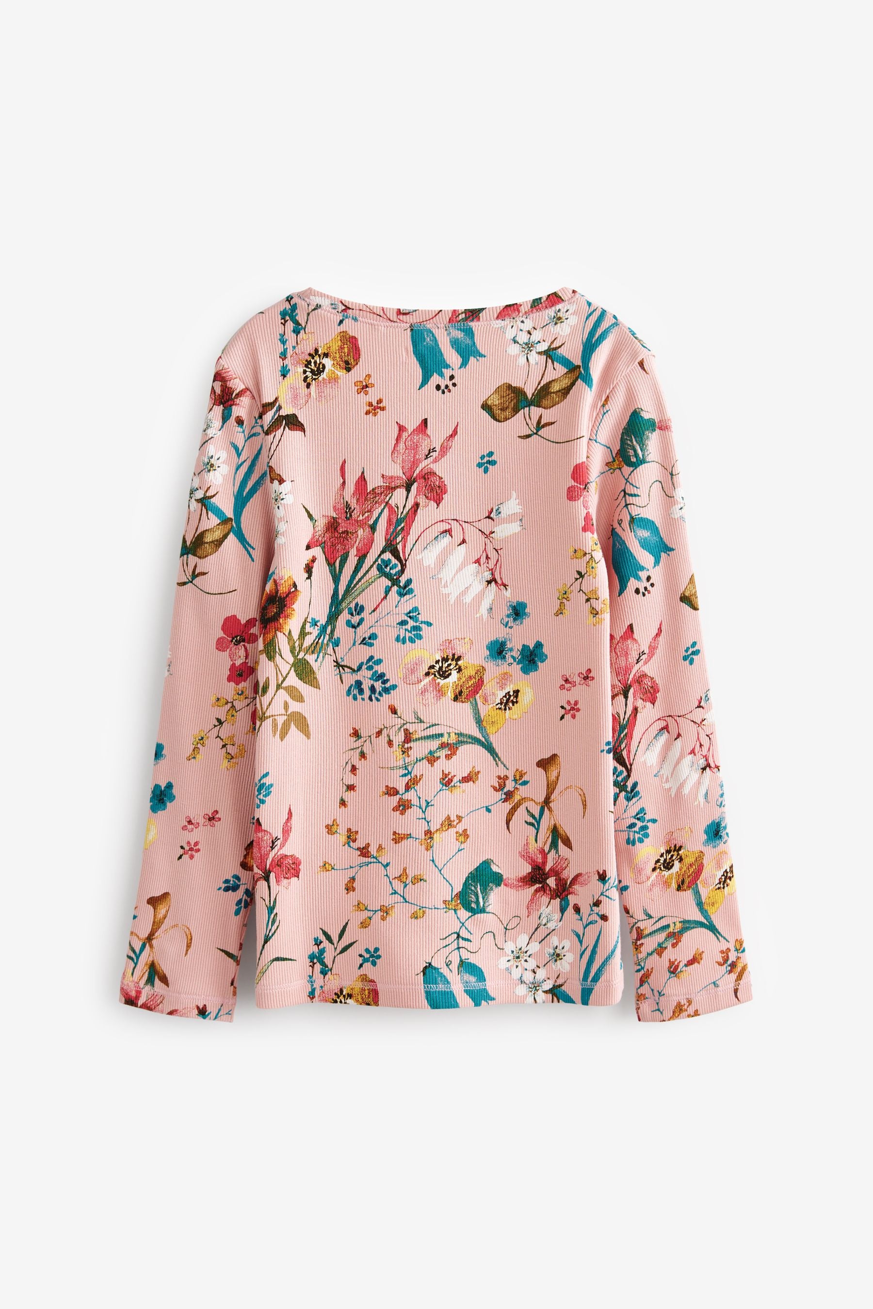 Pink Floral Ribbed Long Sleeve Top (3-16yrs)