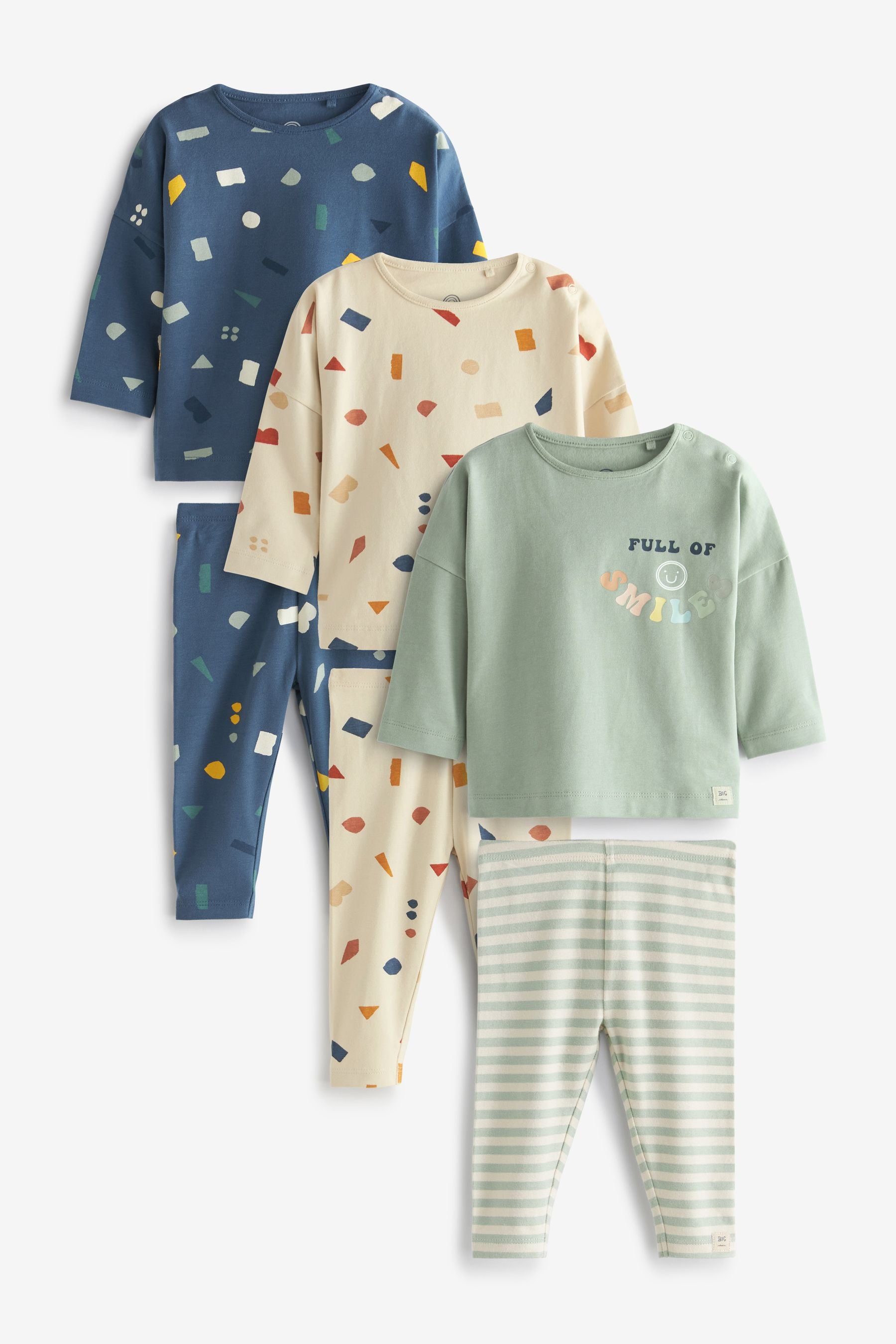 Blue Mineral Print Baby T-Shirts And Leggings Set 6 Pack