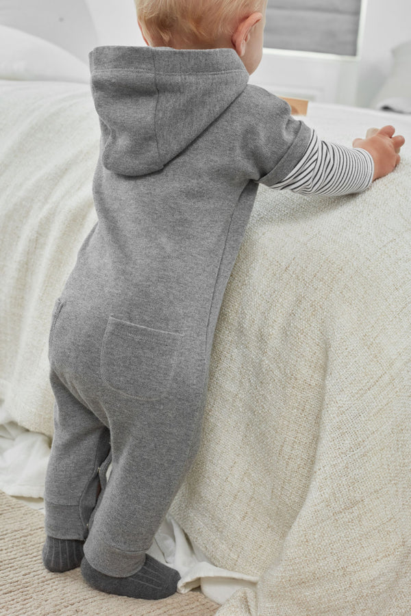 Grey Hooded Brushback Sweat Baby Rompersuit