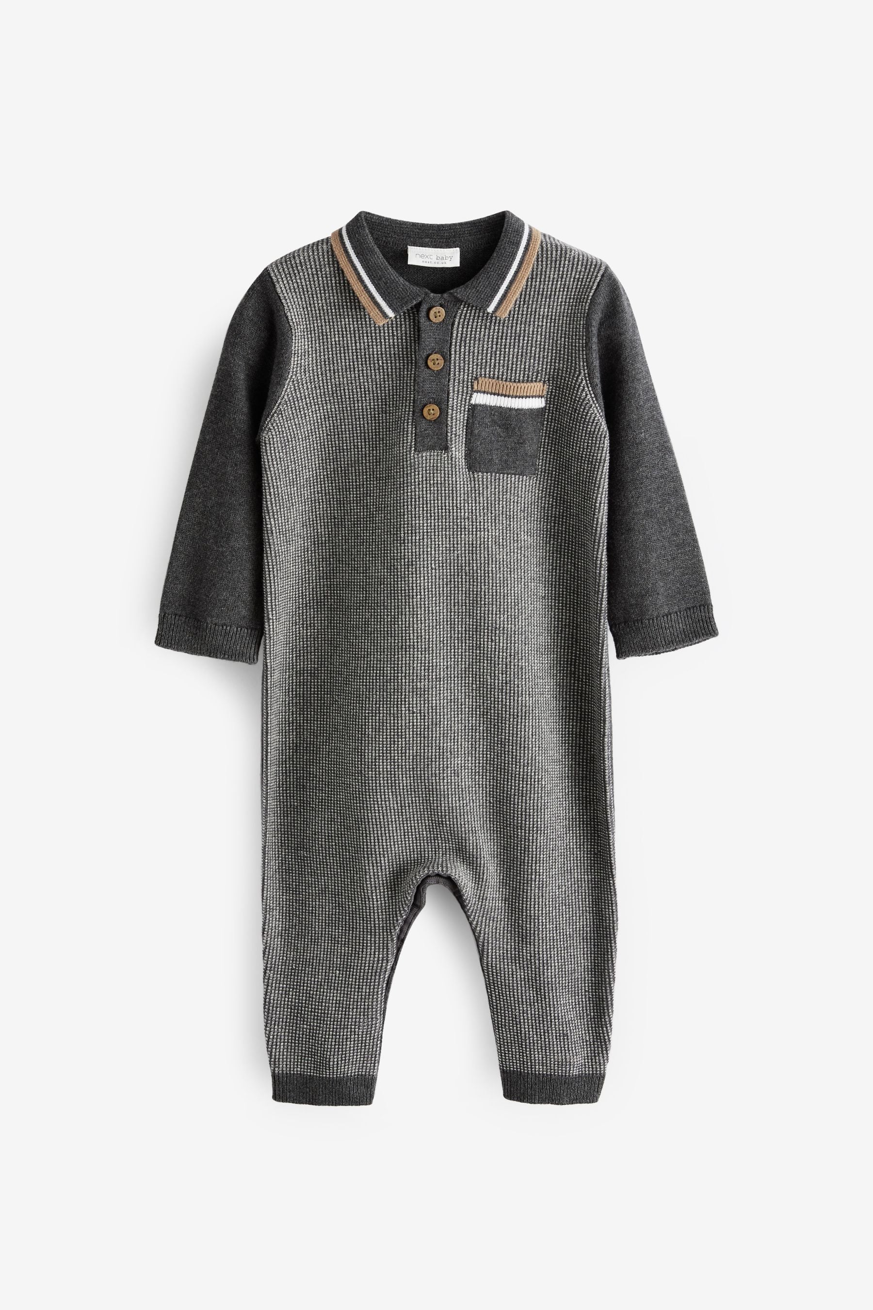 Charcoal Grey Knitted Baby Romper (0mths-2yrs)