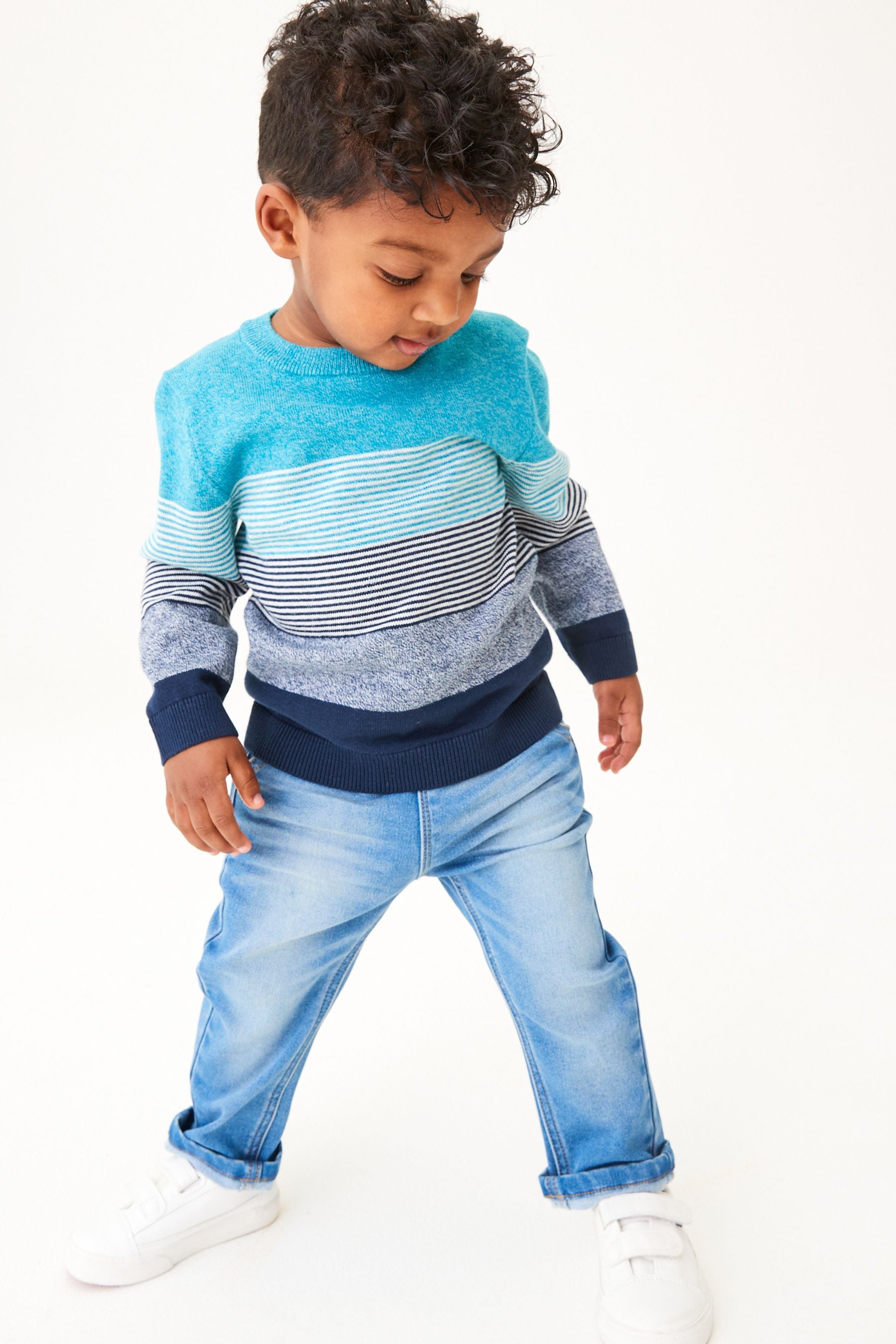 Teal Blue Striped Crew Jumper (3mths-7yrs)