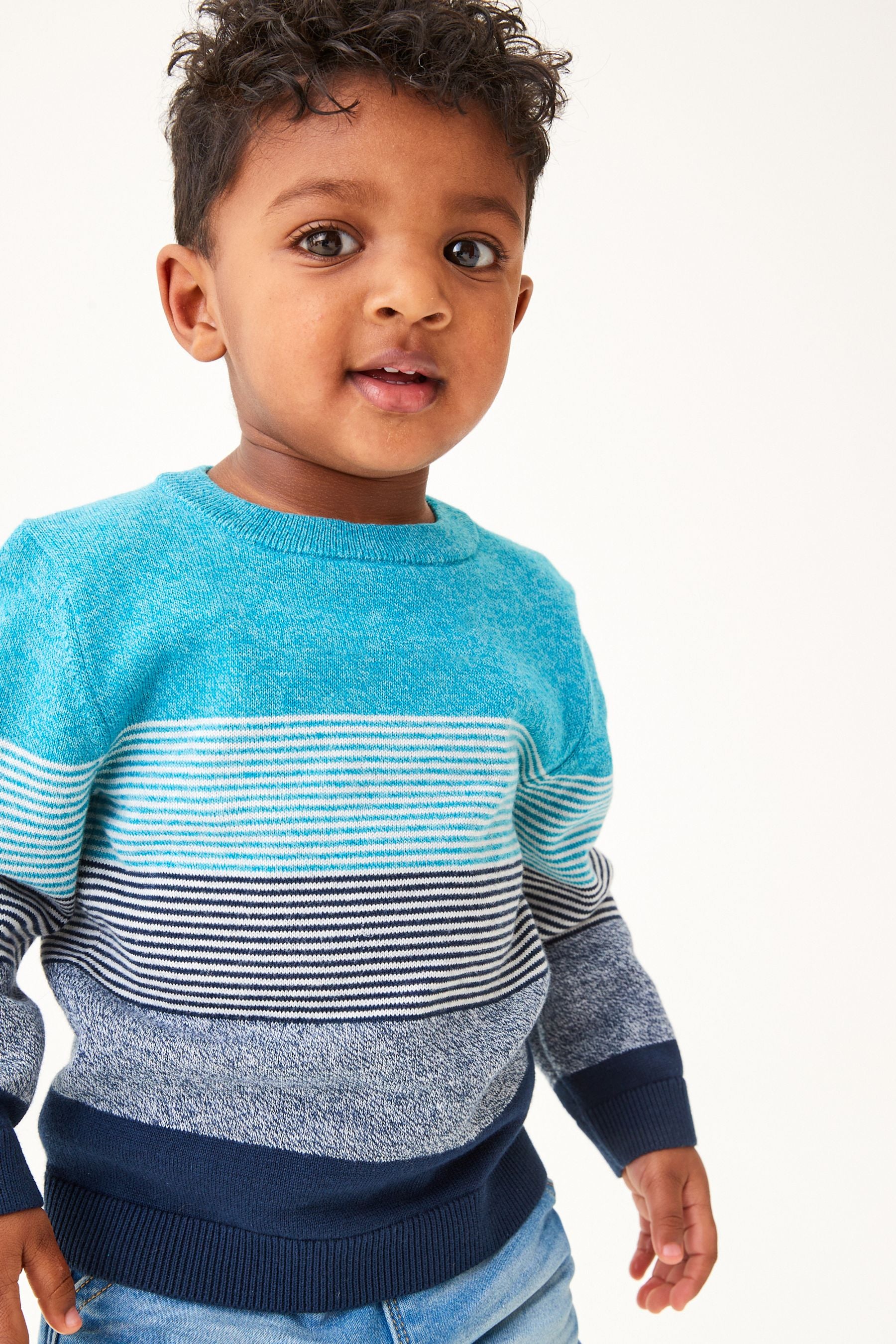 Teal Blue Striped Crew Jumper (3mths-7yrs)