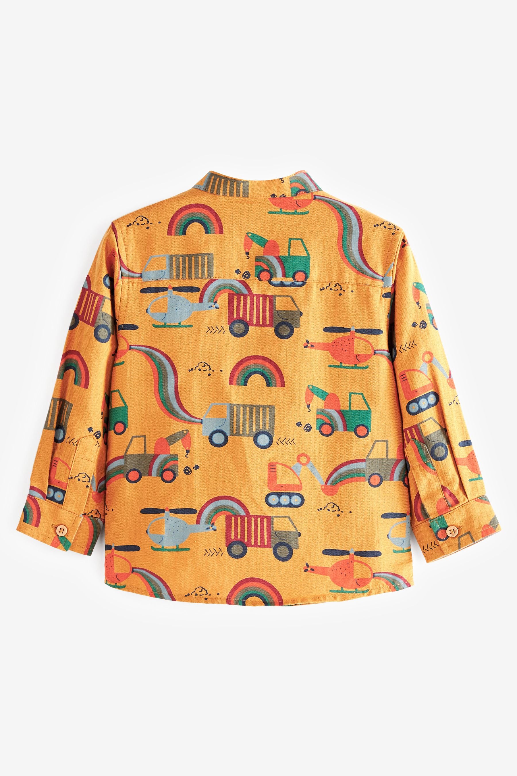 Ochre Yellow Printed Long Sleeve Grandad Collar Shirt (3mths-7yrs)