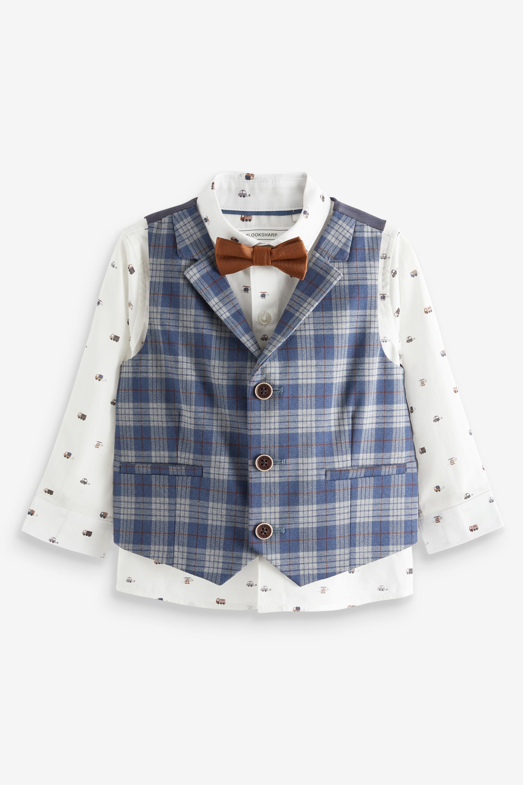 Blue Check Waistcoat, Bow Tie & Shirt Set (3mths-7yrs)