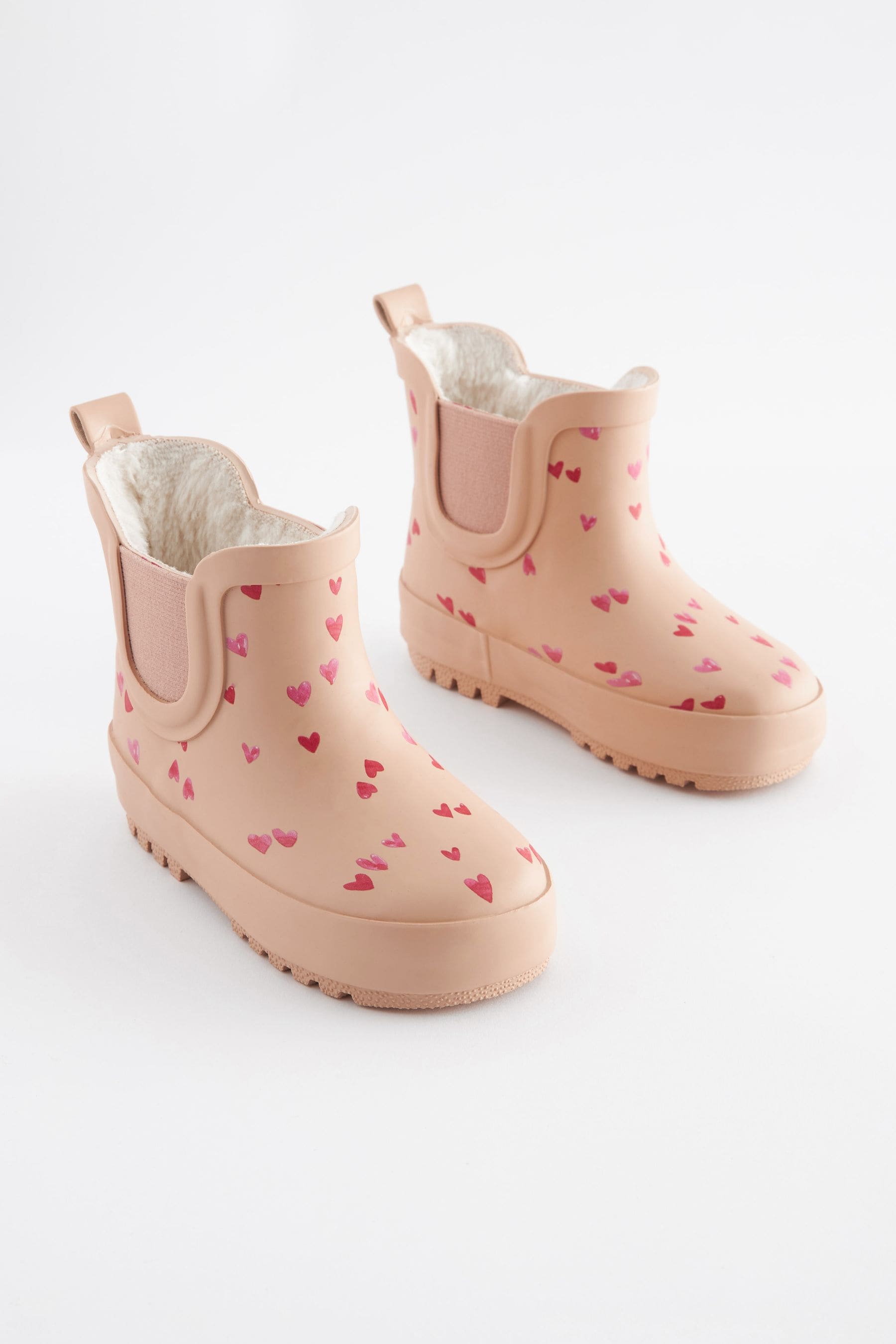 Beige Heart Printed Chelsea Wellies