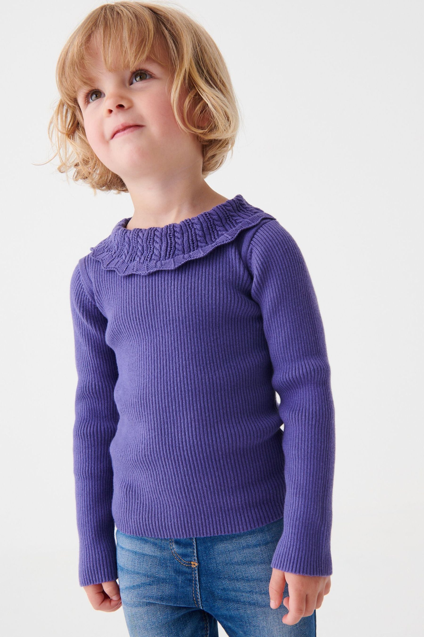 Blue Pointelle Neck Jumper (3mths-7yrs)