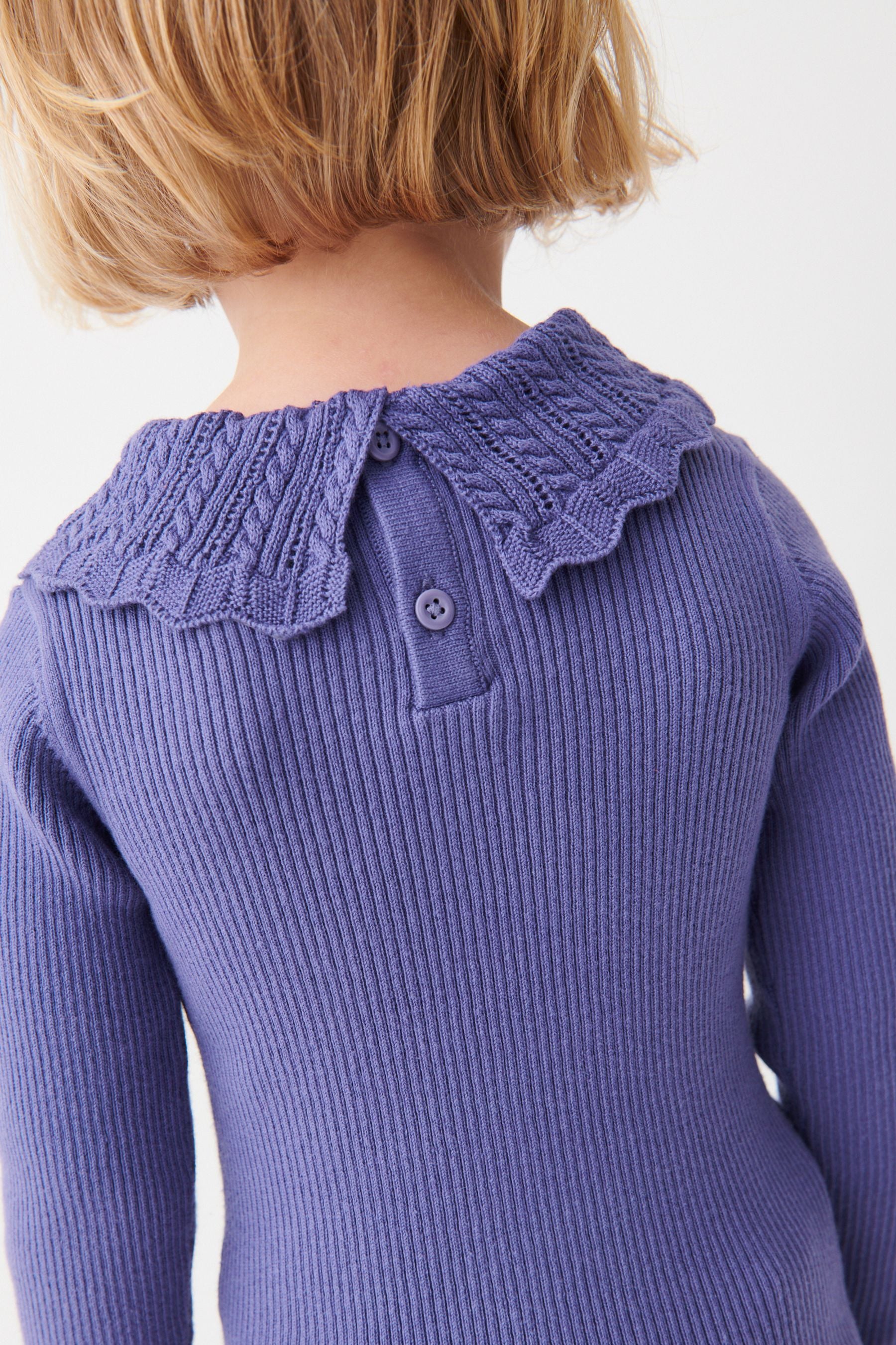 Blue Pointelle Neck Jumper (3mths-7yrs)