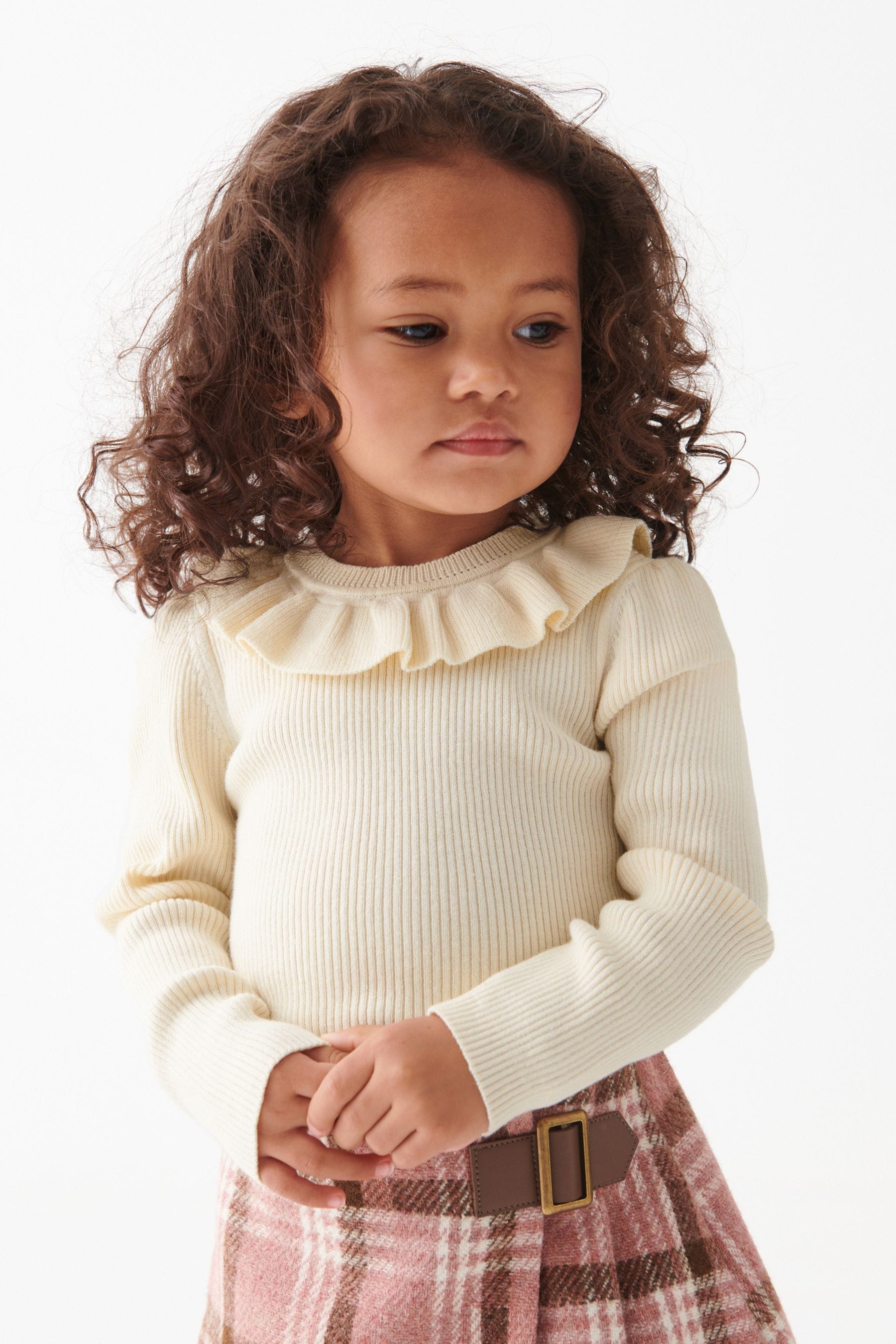 Ecru Cream Marl Frill Neck Jumper (3mths-7yrs)