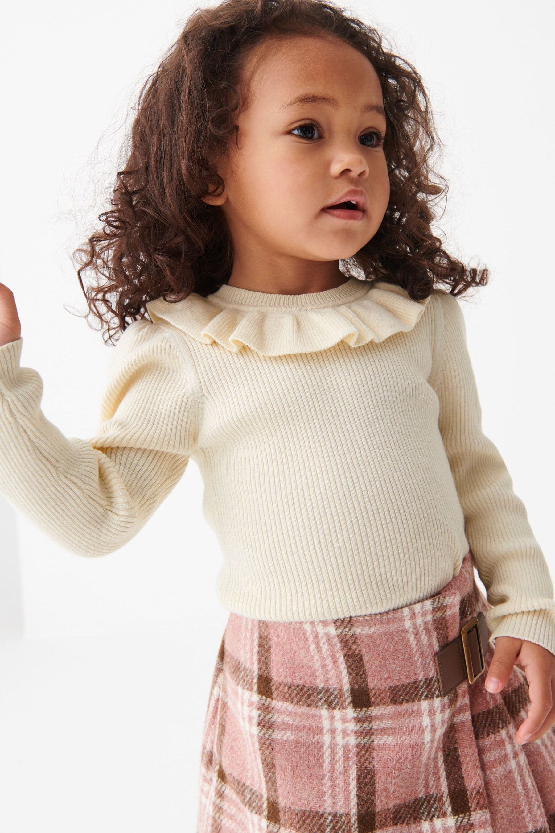 Ecru Cream Marl Frill Neck Jumper (3mths-7yrs)