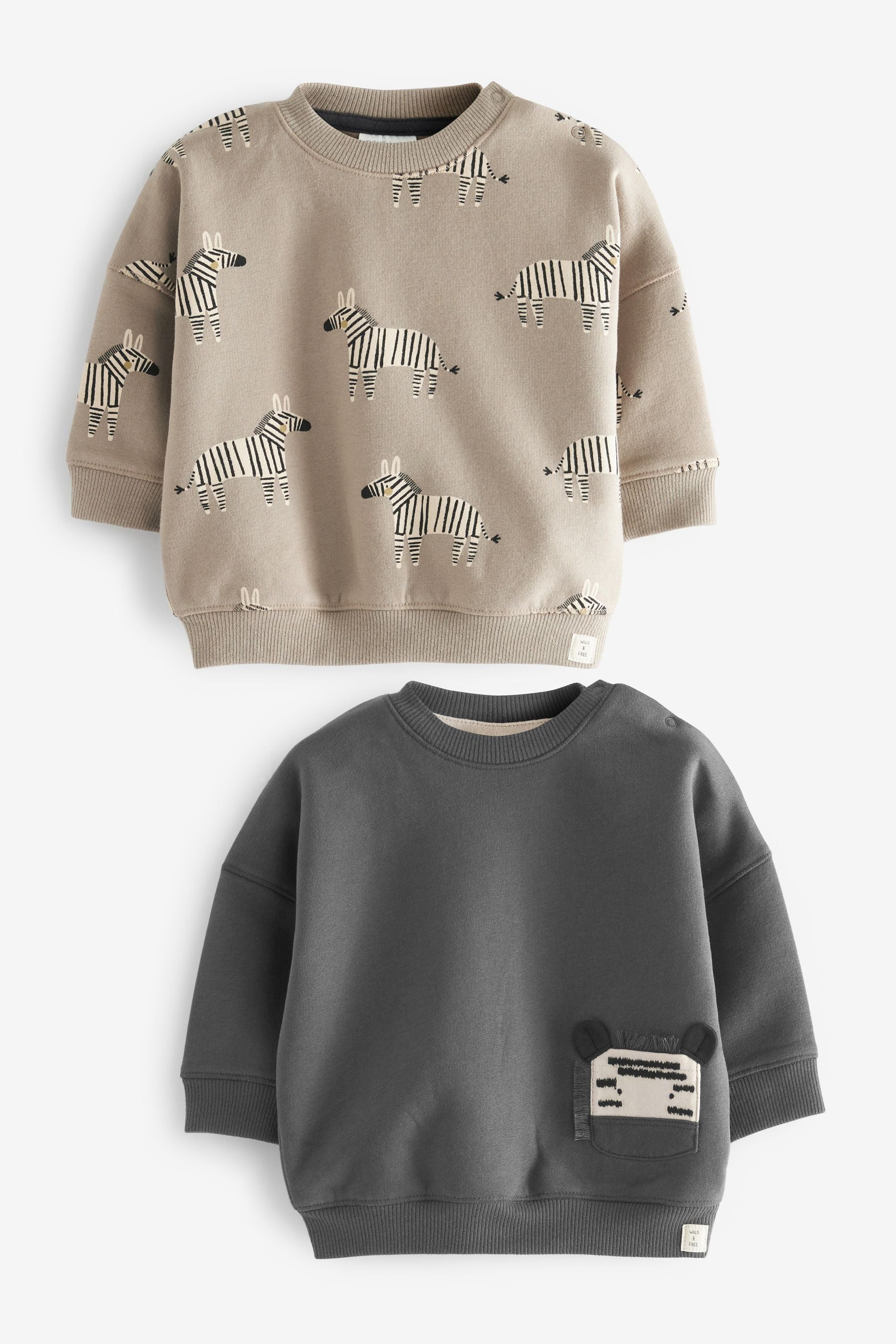 Grey/Black Zebra Baby 2 Pack Sweatshirts (0mths-2yrs)