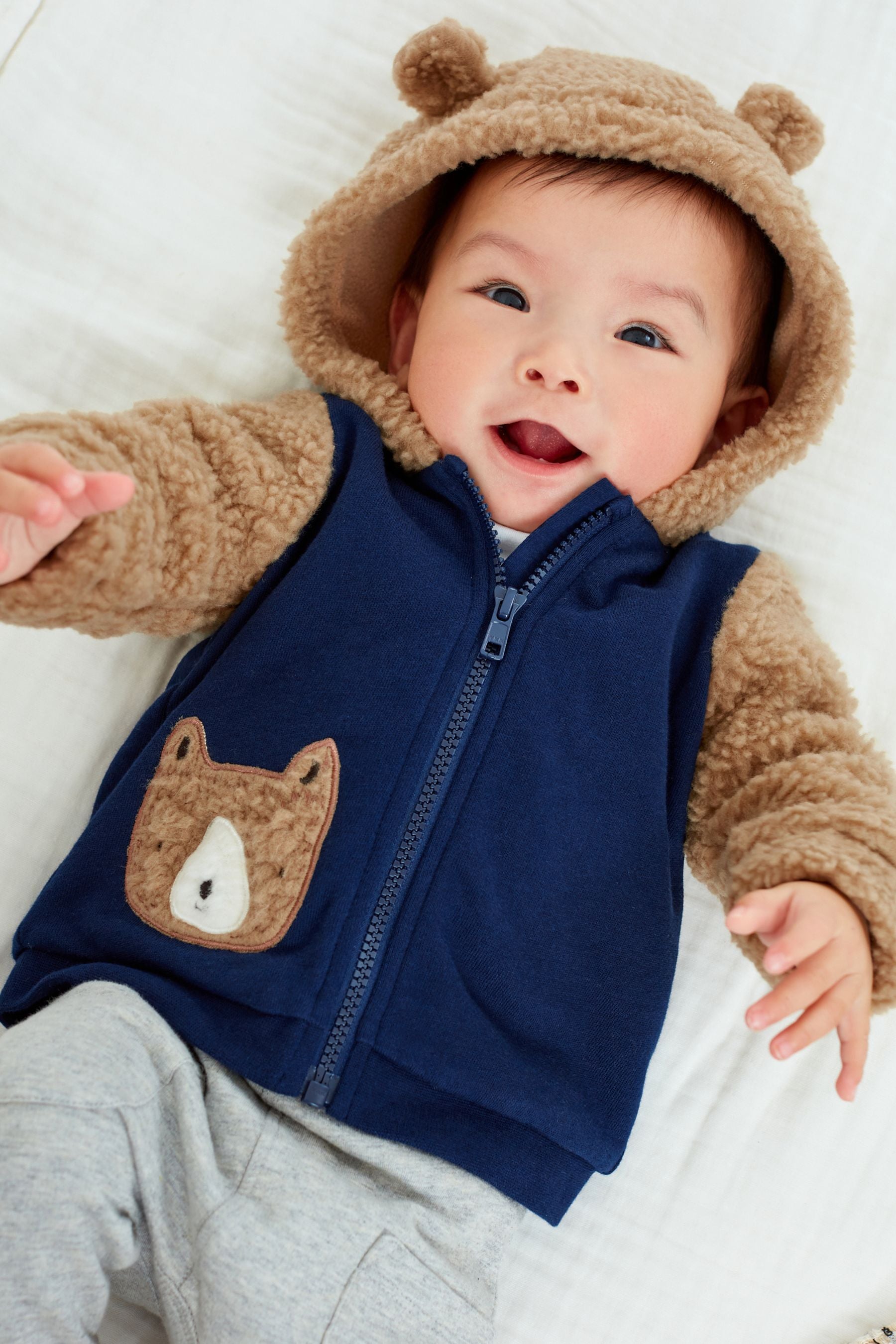 Navy Blue/Brown Fleece Baby Jacket (0mths-2yrs)