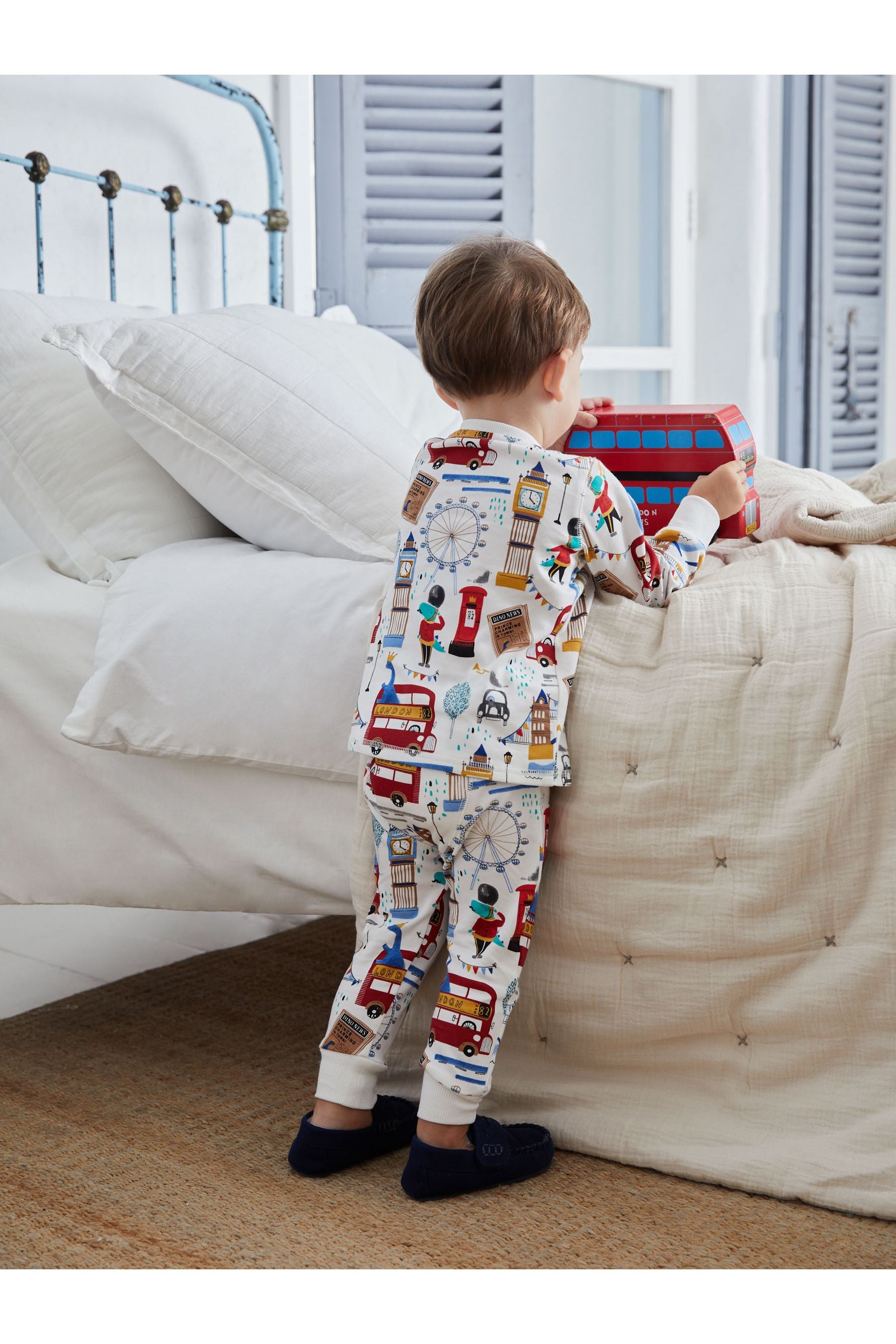 Blue/White London Dino Bus 3 Pack Snuggle Pyjamas (9mths-12yrs)