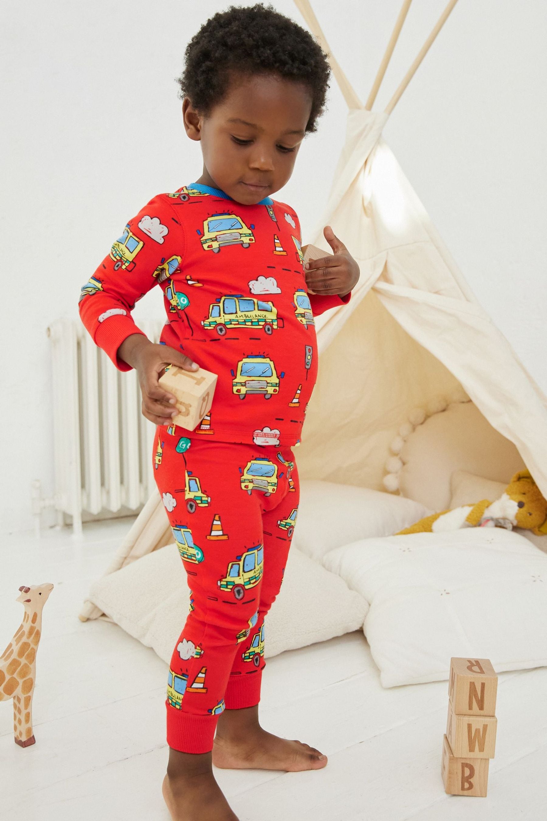 Red/Blue Emergency Transport Snuggle Pyjamas 3 Pack (9mths-10yrs)