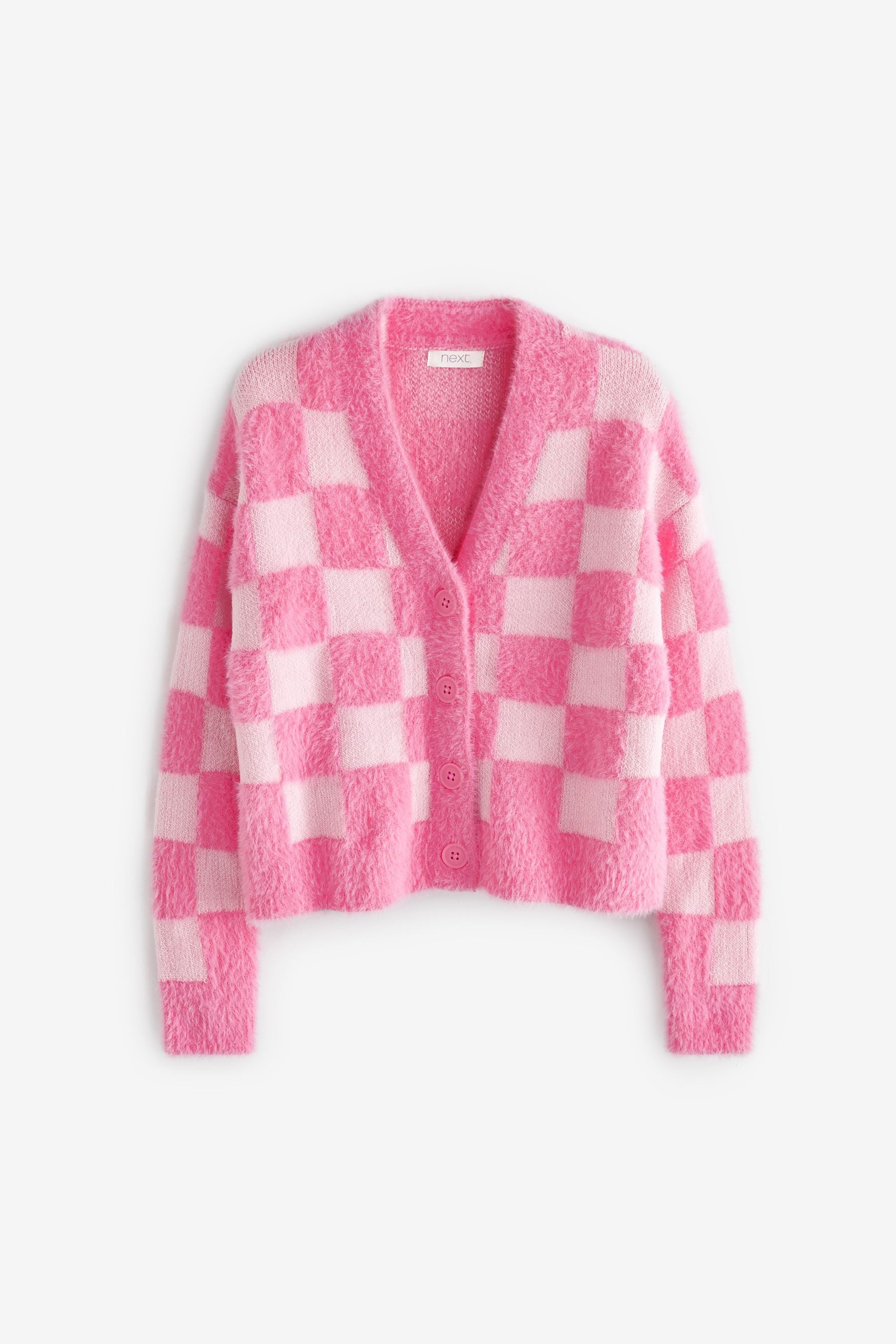 Pink Eyelash Checkerboard Cardigan (3-16yrs)