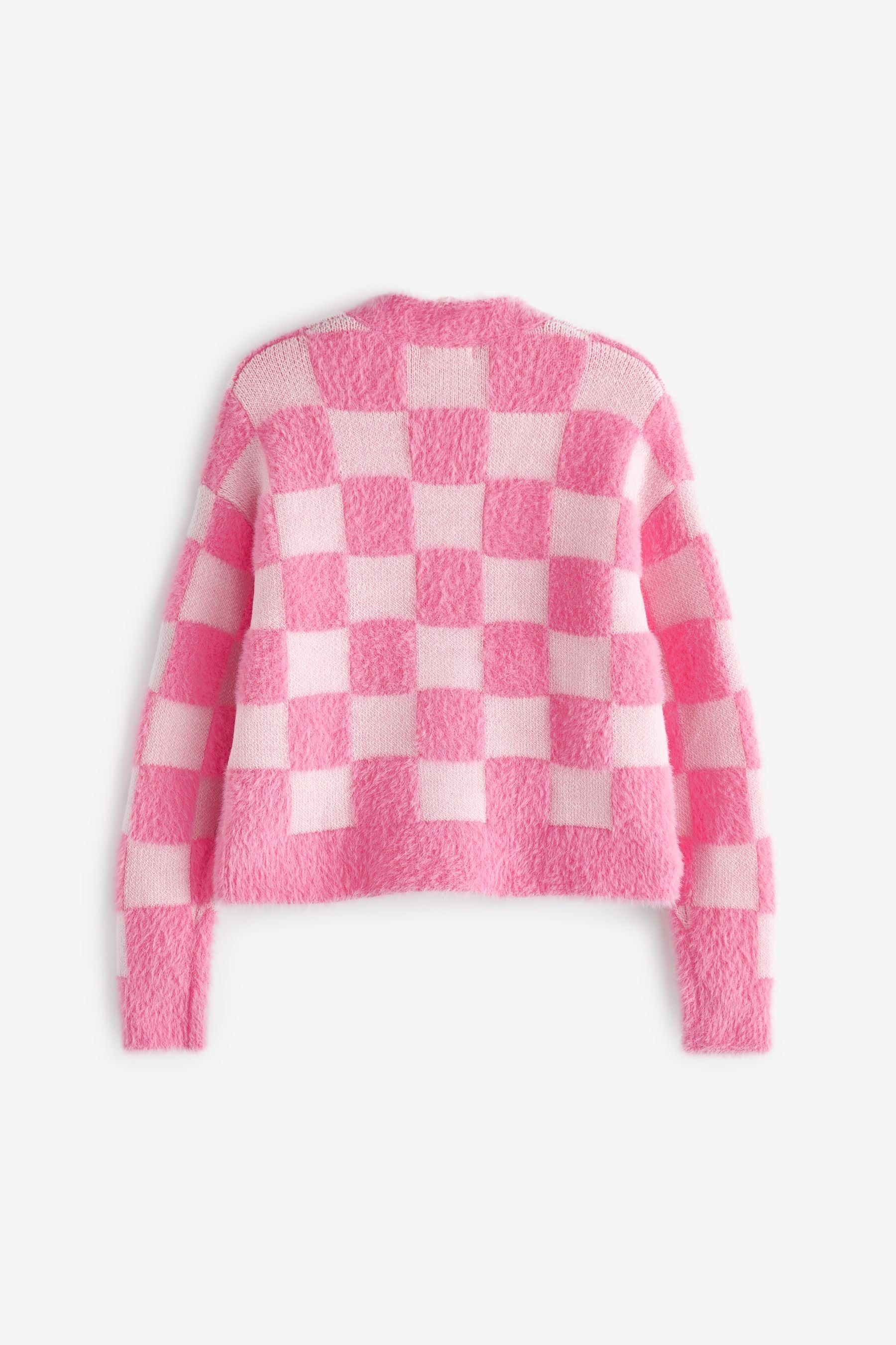 Pink Eyelash Checkerboard Cardigan (3-16yrs)