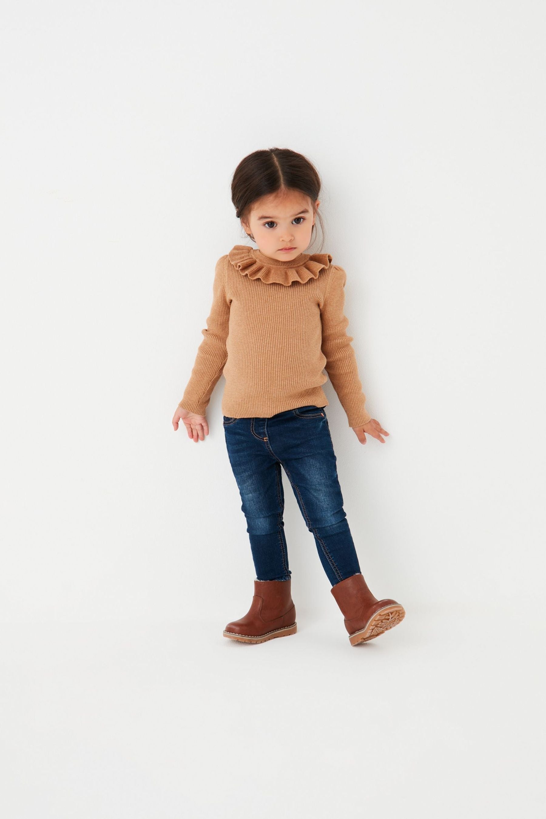 Tan Brown Frill Neck Jumper (3mths-7yrs)