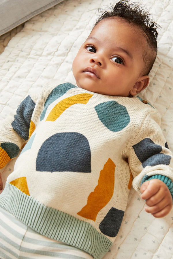 Multi Abstract Shape Knitted Baby Jumper (0mths-2yrs)