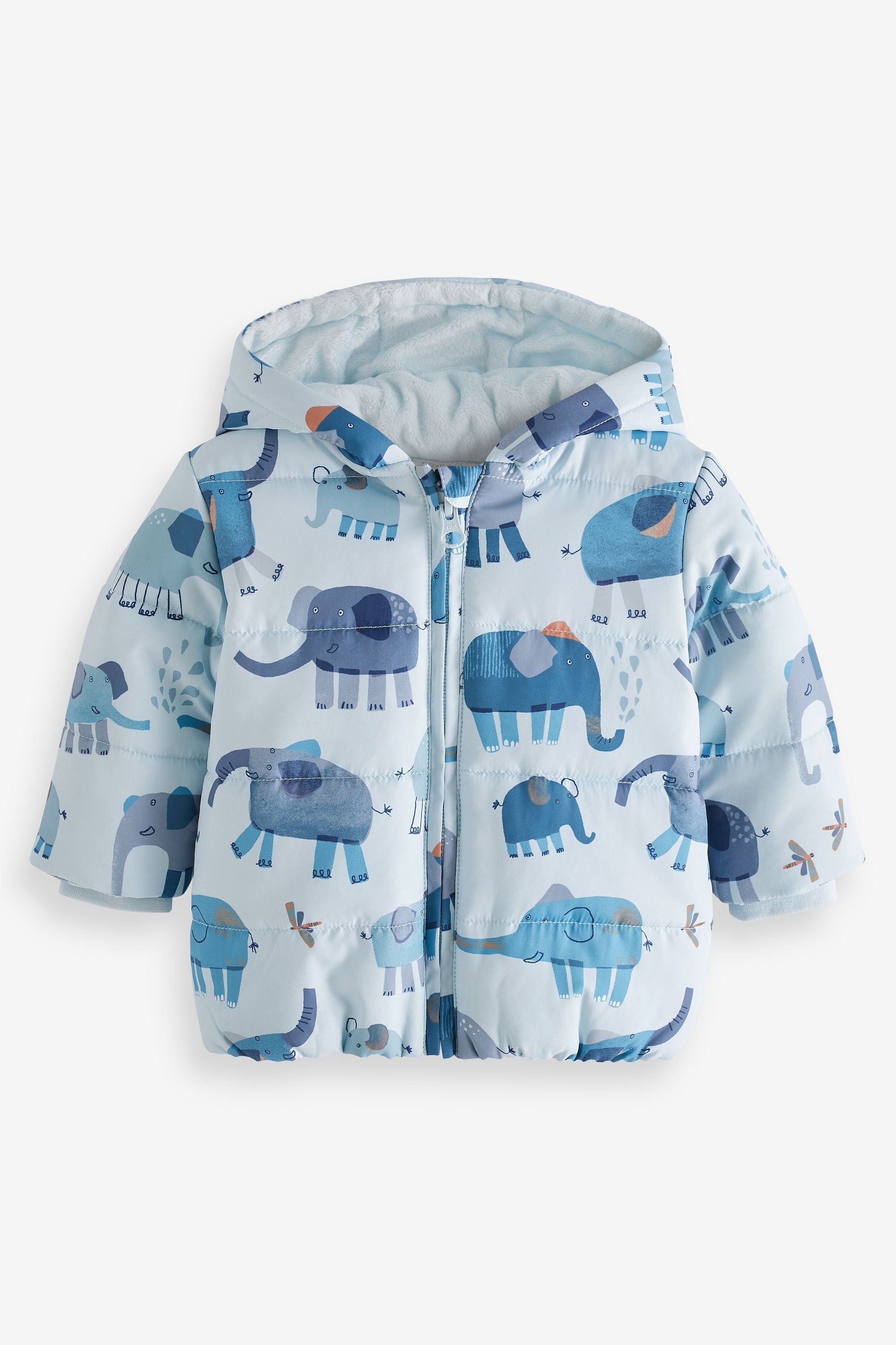 Blue Elephant Print Hooded Baby Jacket (0mths-2yrs)