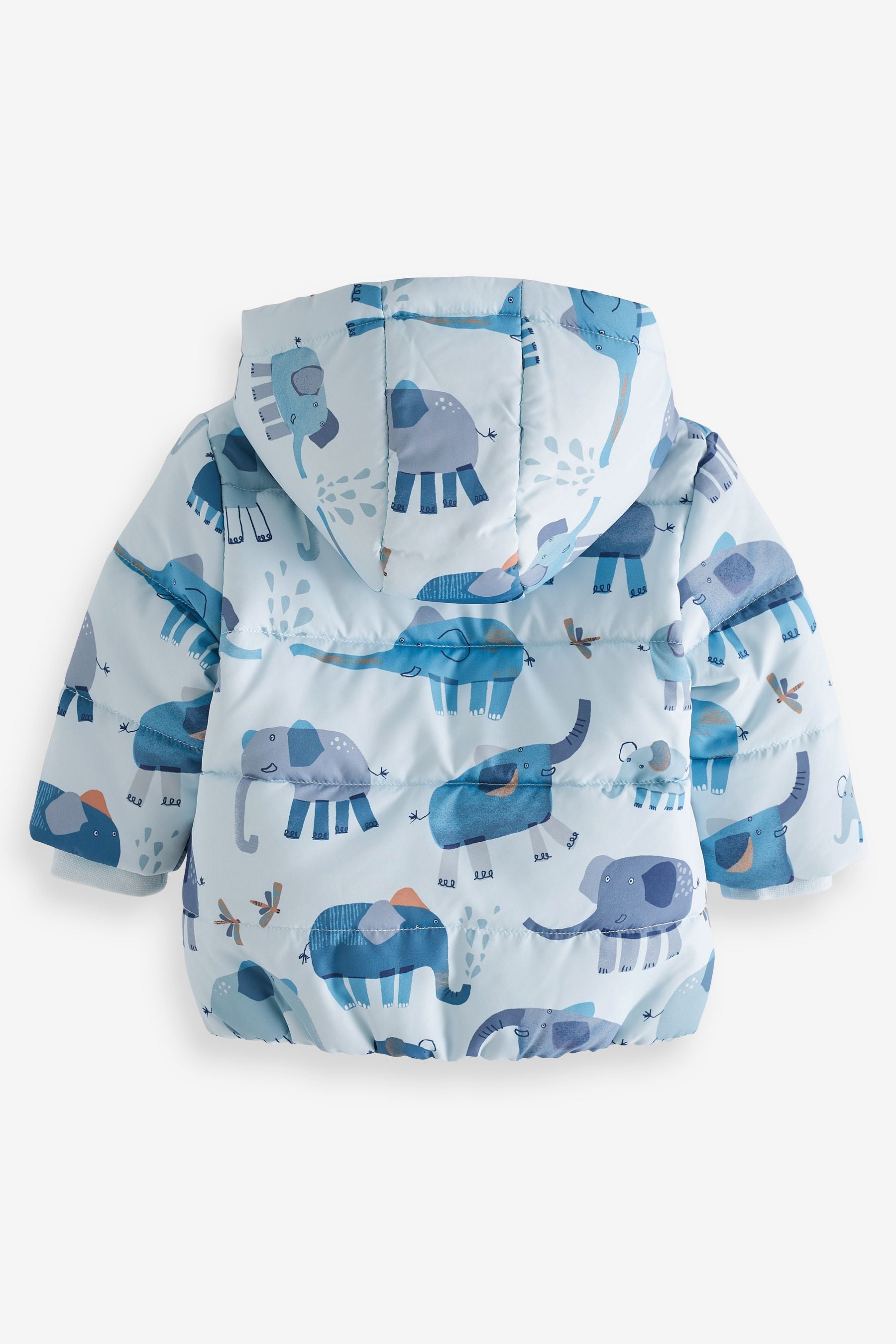 Blue Elephant Print Hooded Baby Jacket (0mths-2yrs)