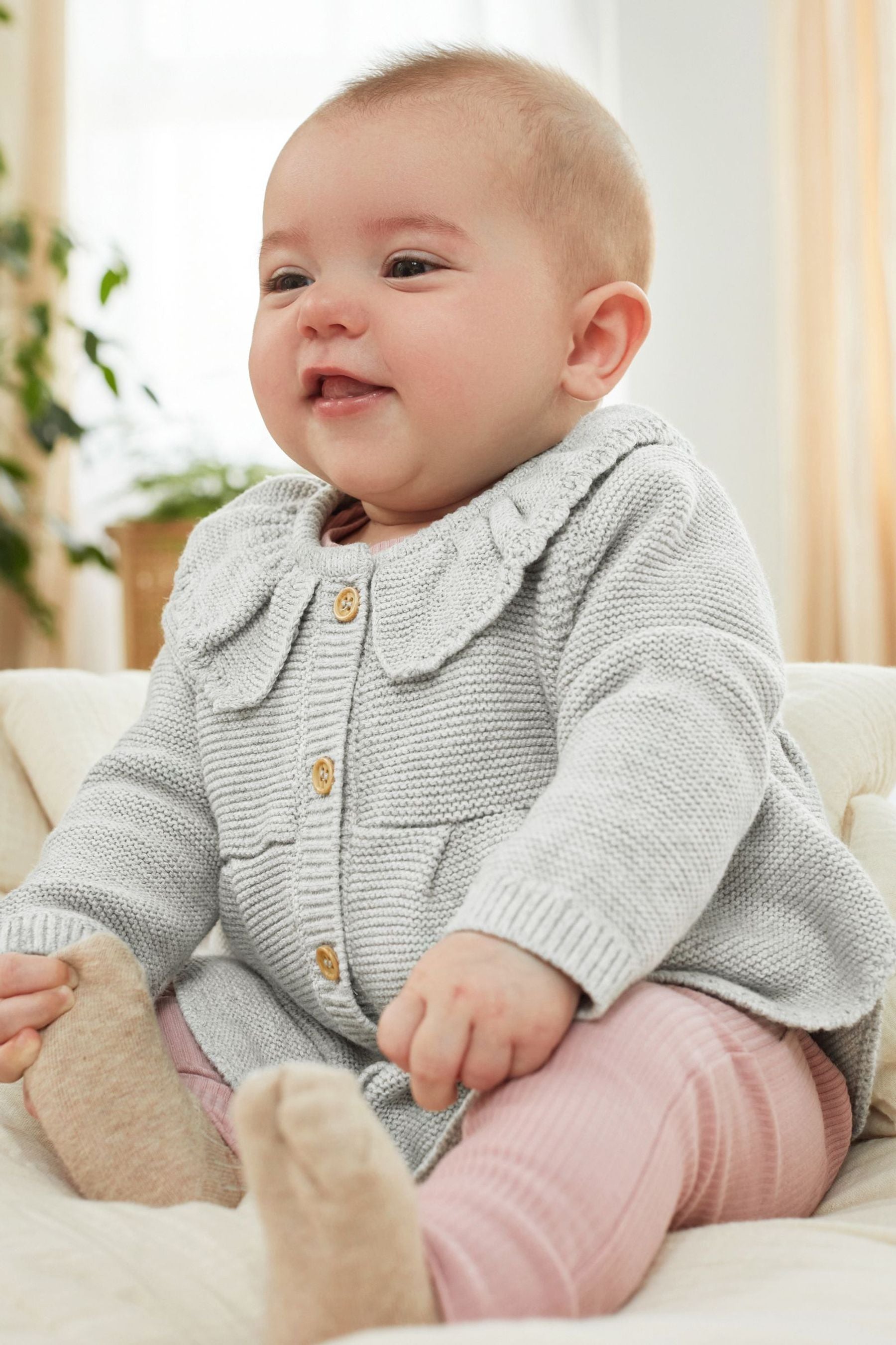 Grey Frill Collar Baby Cardigan (0mths-2yrs)