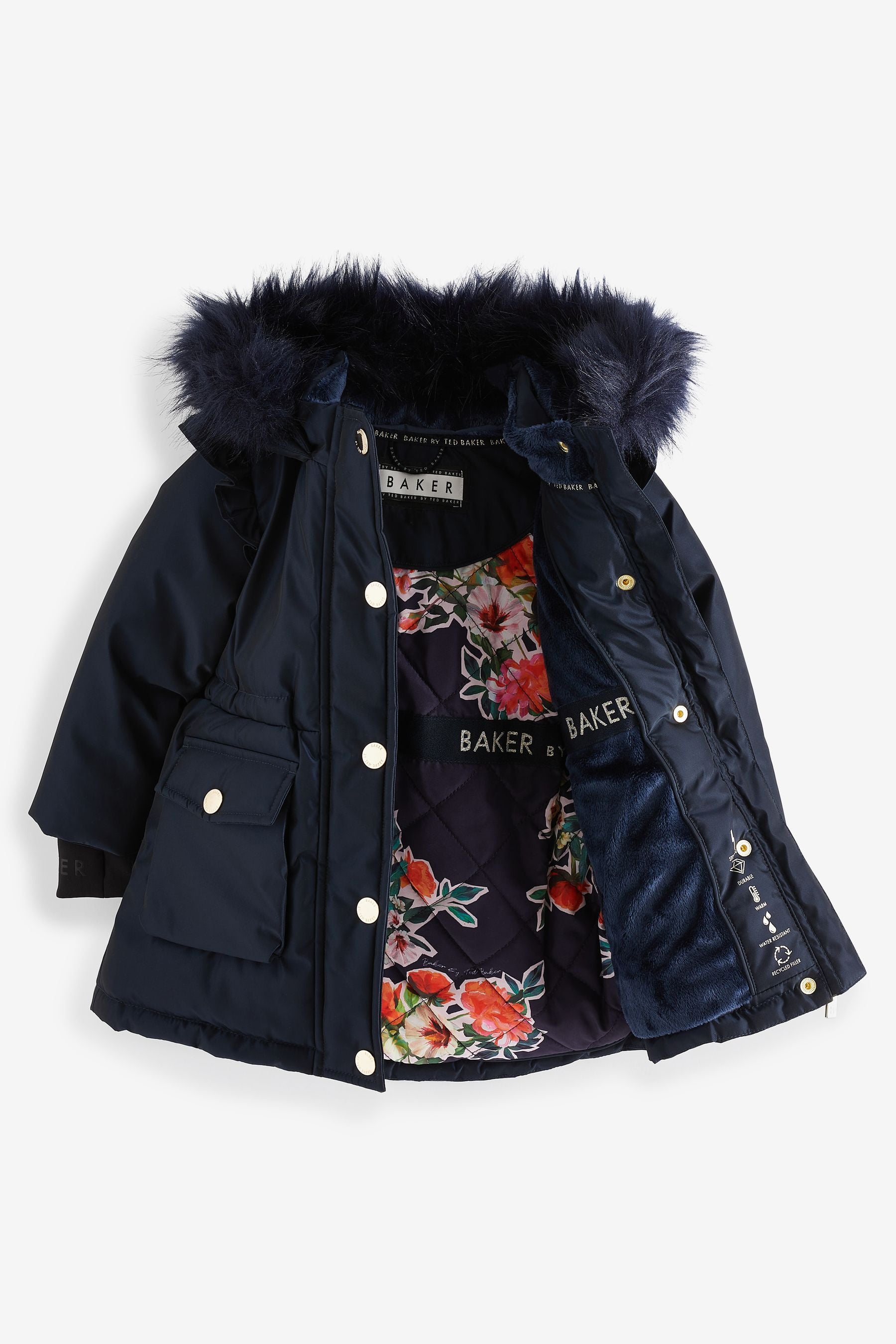 Navy Baker by Ted Baker Shower Resistant Frill Parka