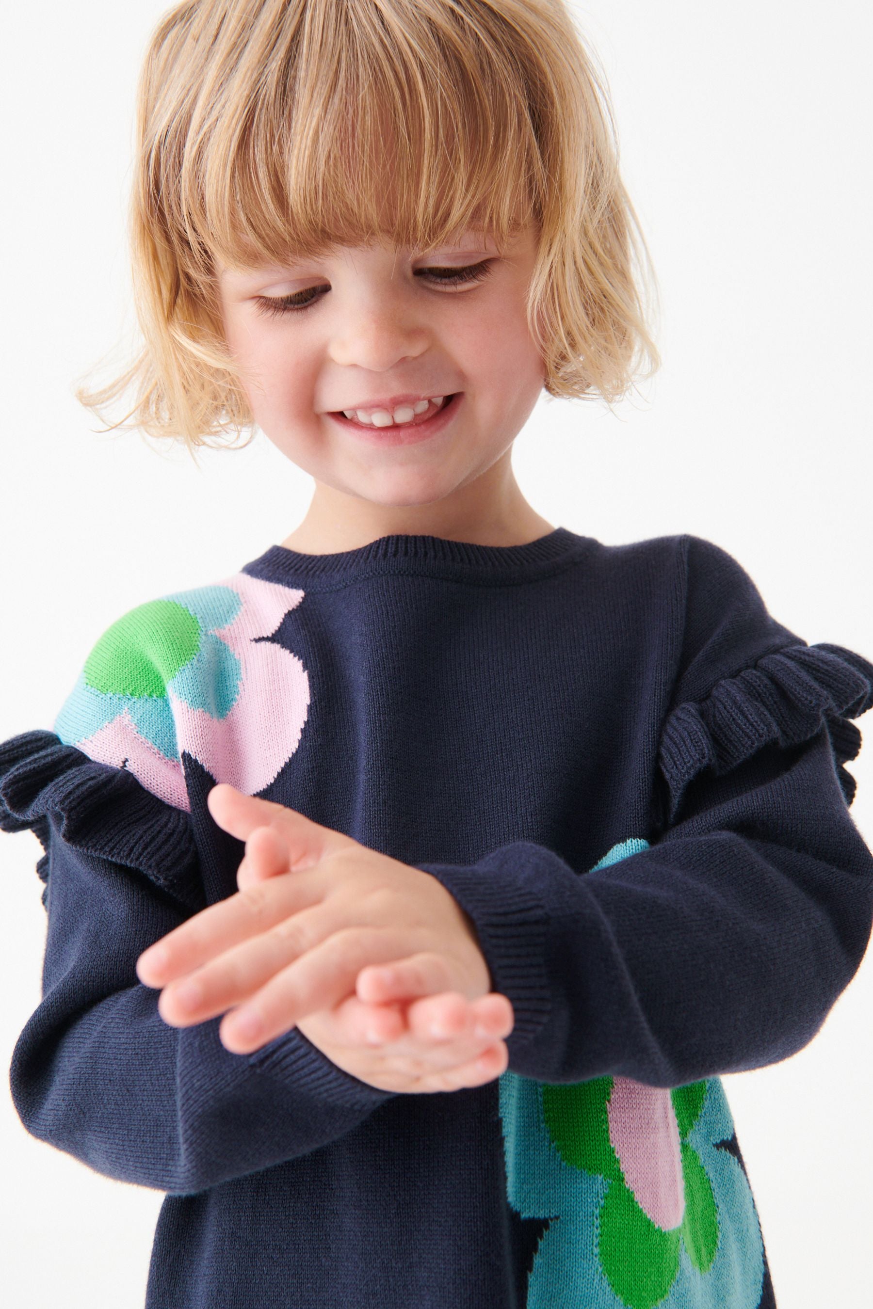 Navy Blue Flower Jumper Dress And Tights (3mths-7yrs)