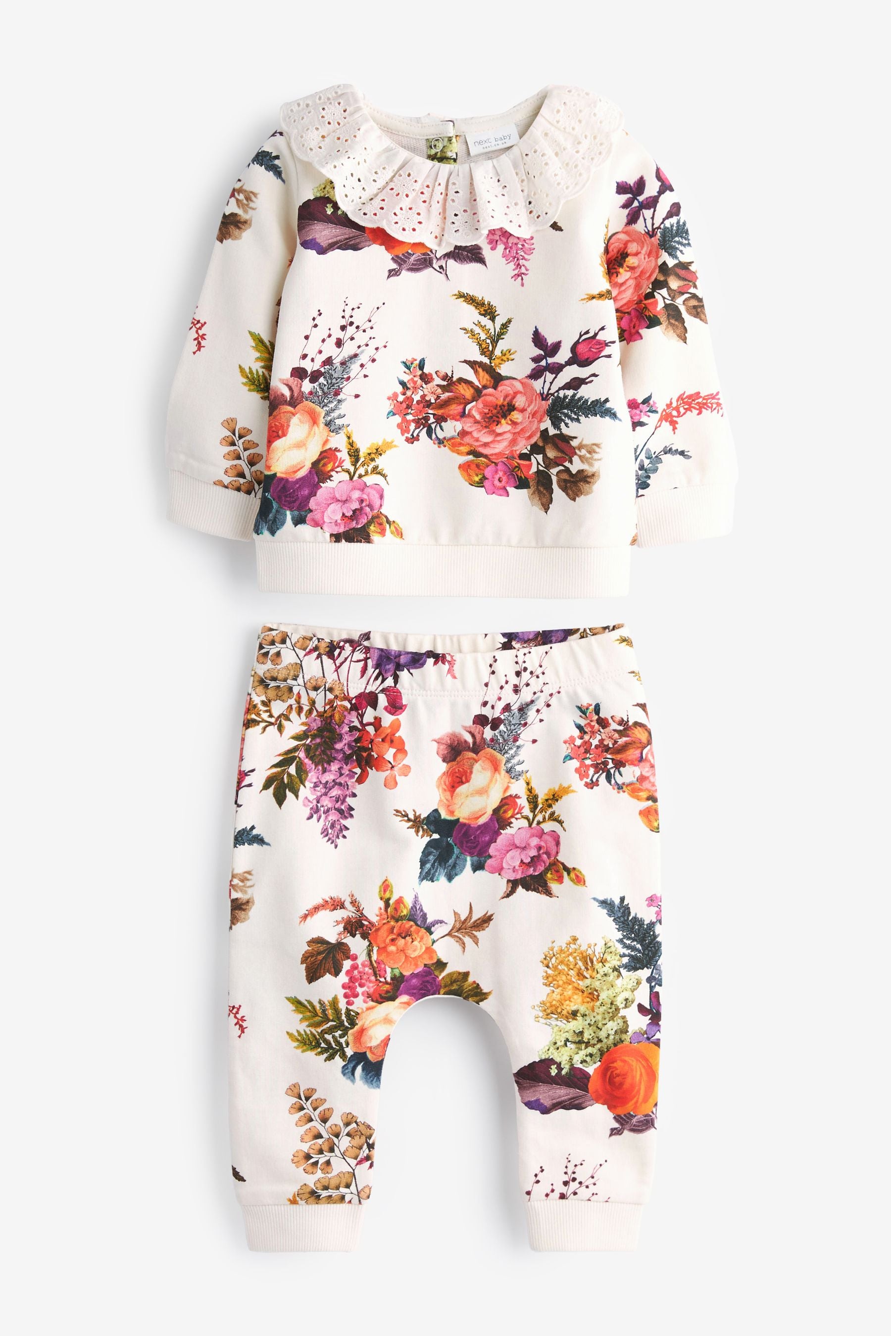 Cream Floral Sweat Top And Joggers Co-ord