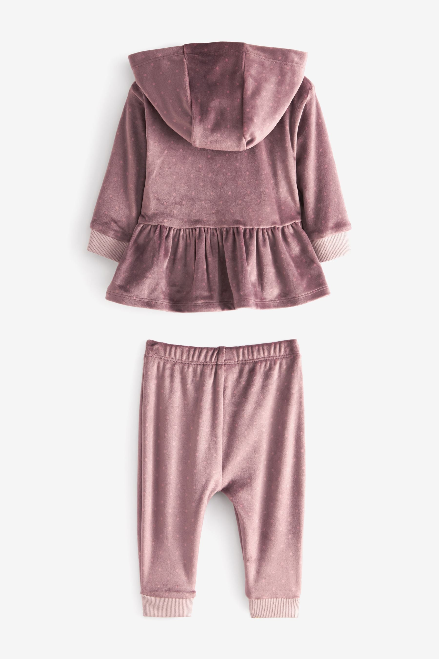 Pink Baby Spot Three Piece Velour Hoodie T-Shirt And Jogger Set