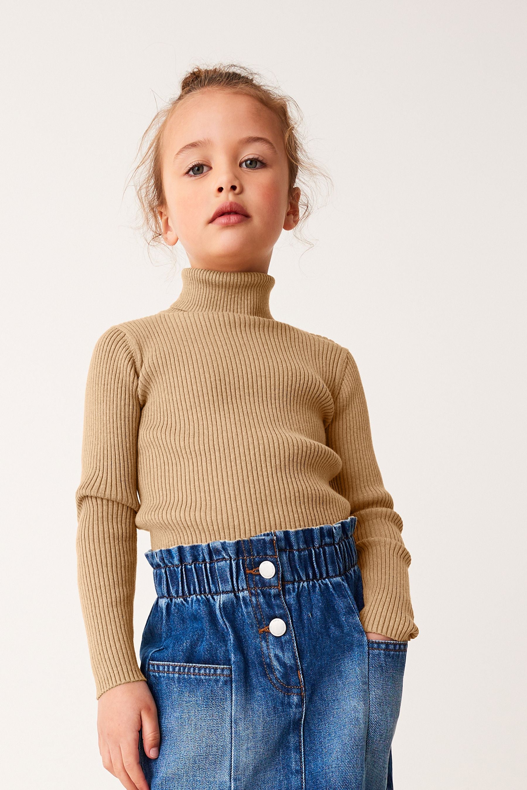 Tan Brown Roll Neck Jumper (3-16yrs)