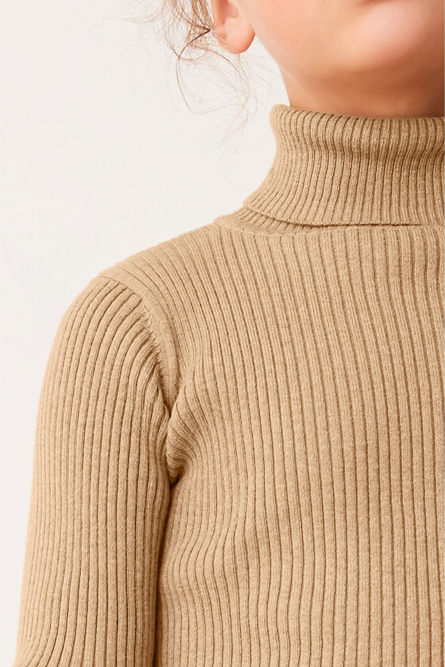 Tan Brown Roll Neck Jumper (3-16yrs)