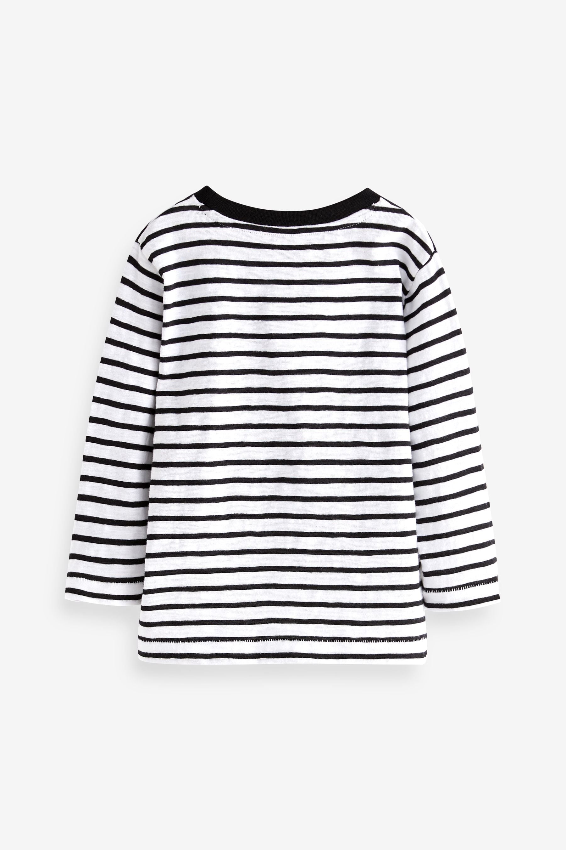 Black/White Stripe Monster Long Sleeve Pocket T-Shirt (3mths-7yrs)