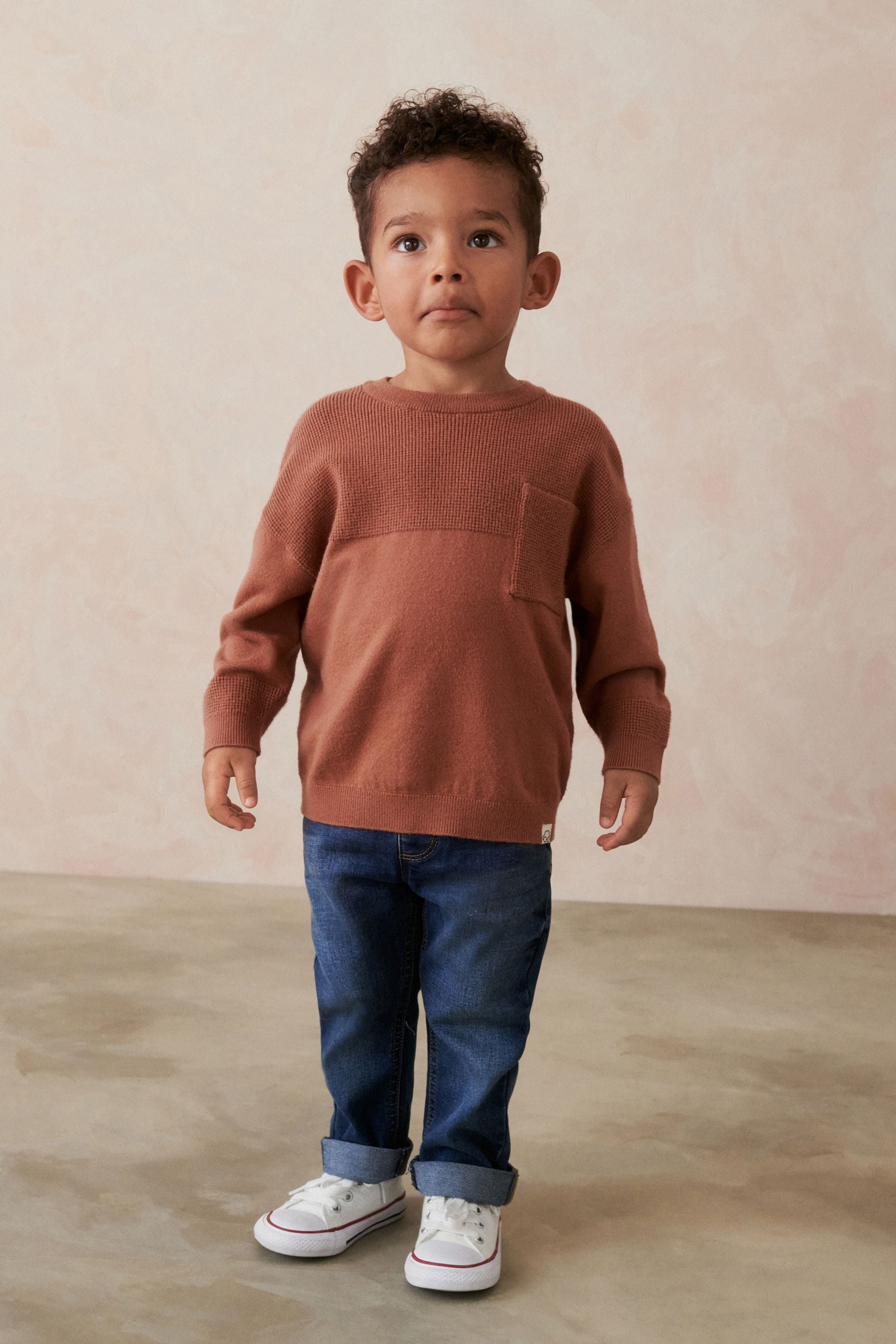 Mocha Brown Waffle Stitch Crew Jumper (3mths-7yrs)