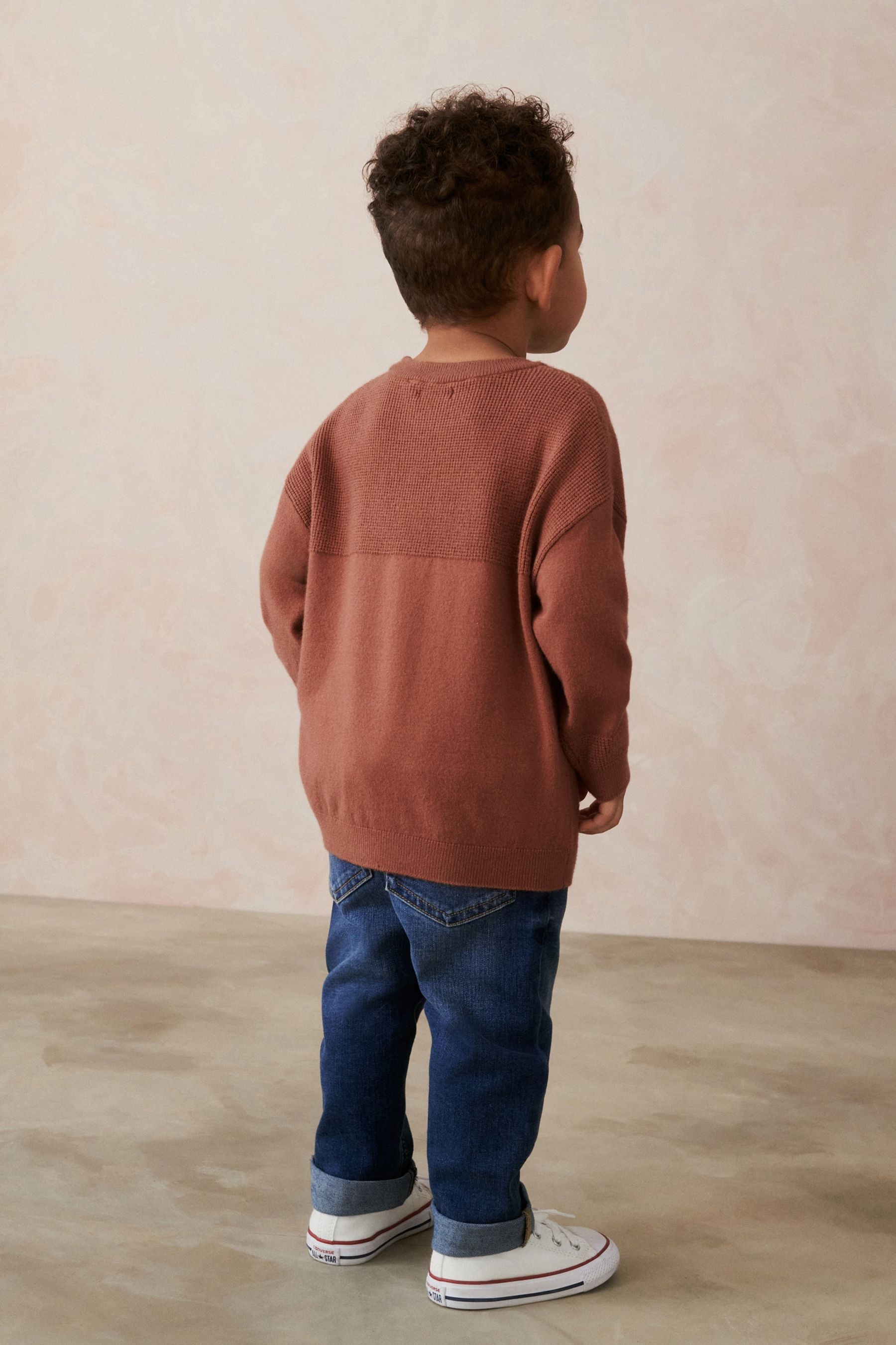 Mocha Brown Waffle Stitch Crew Jumper (3mths-7yrs)