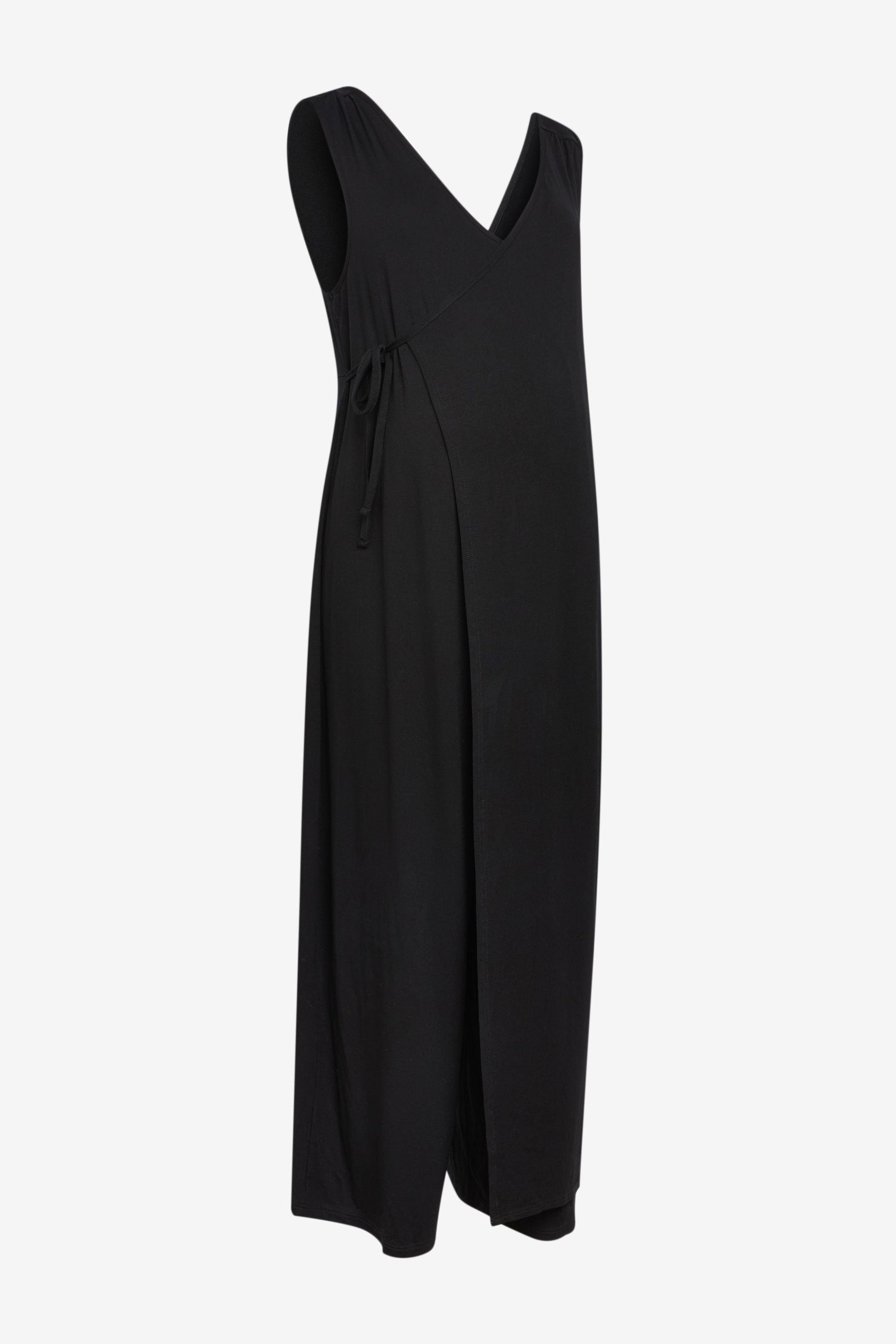 Black Maternity Jersey Full Length Wrap Jumpsuit