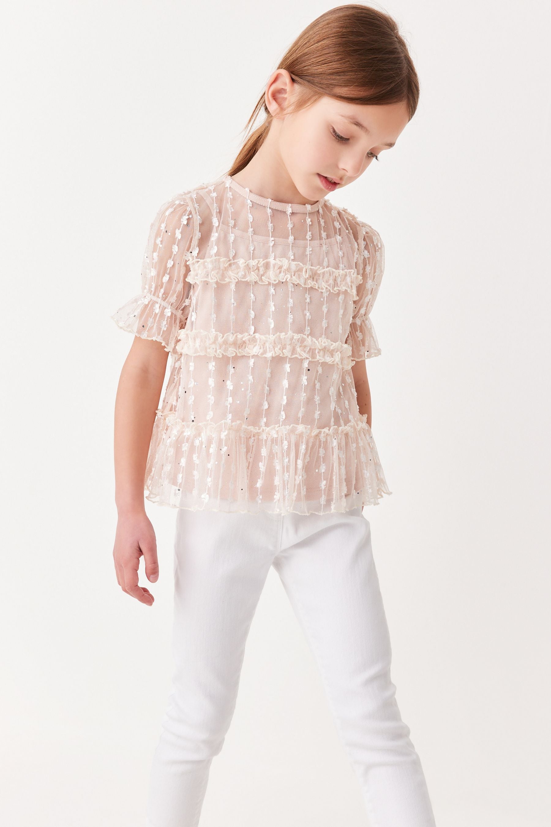 Pink Sequin Mesh Layered Party Top (3-16yrs)