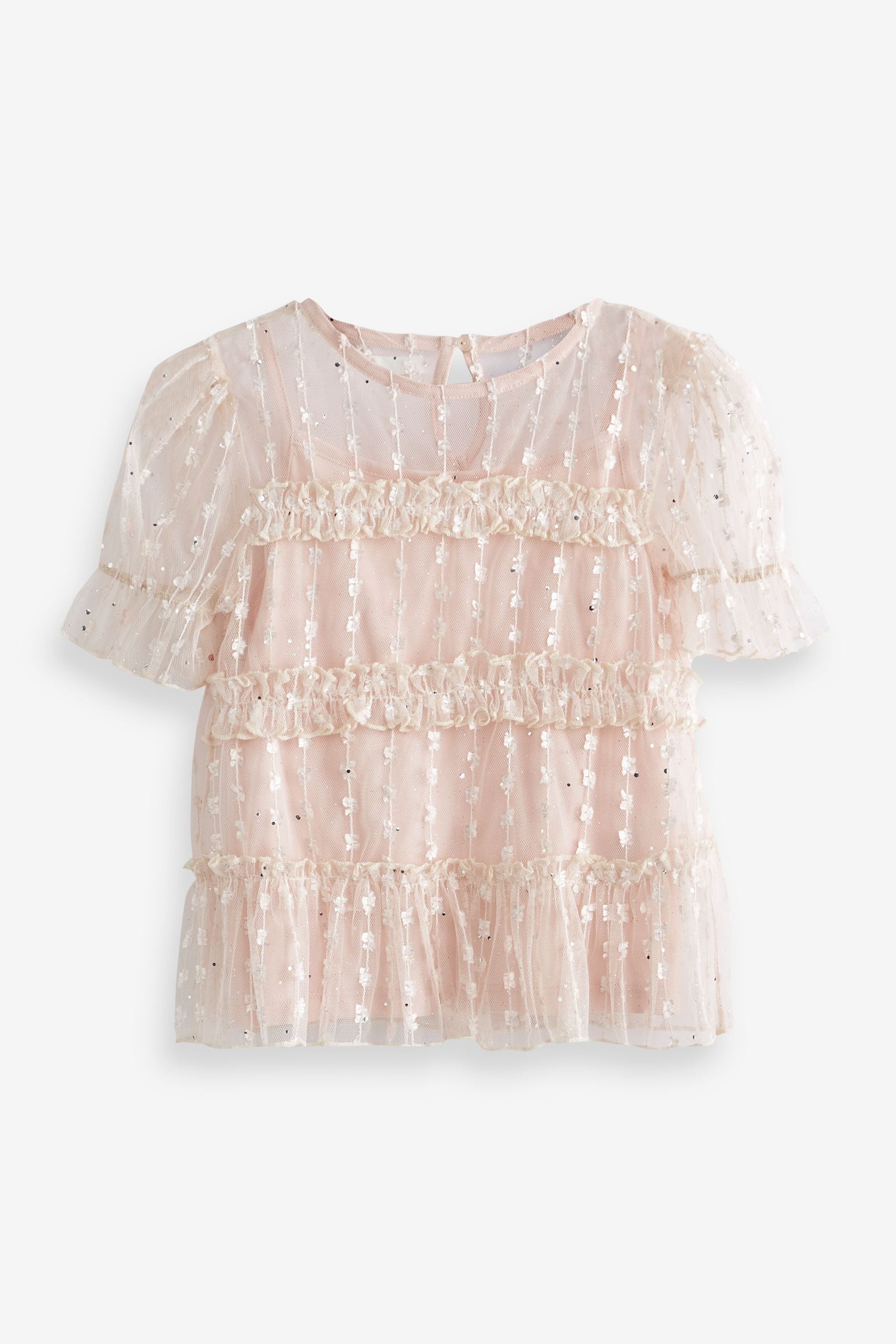 Pink Sequin Mesh Layered Party Top (3-16yrs)