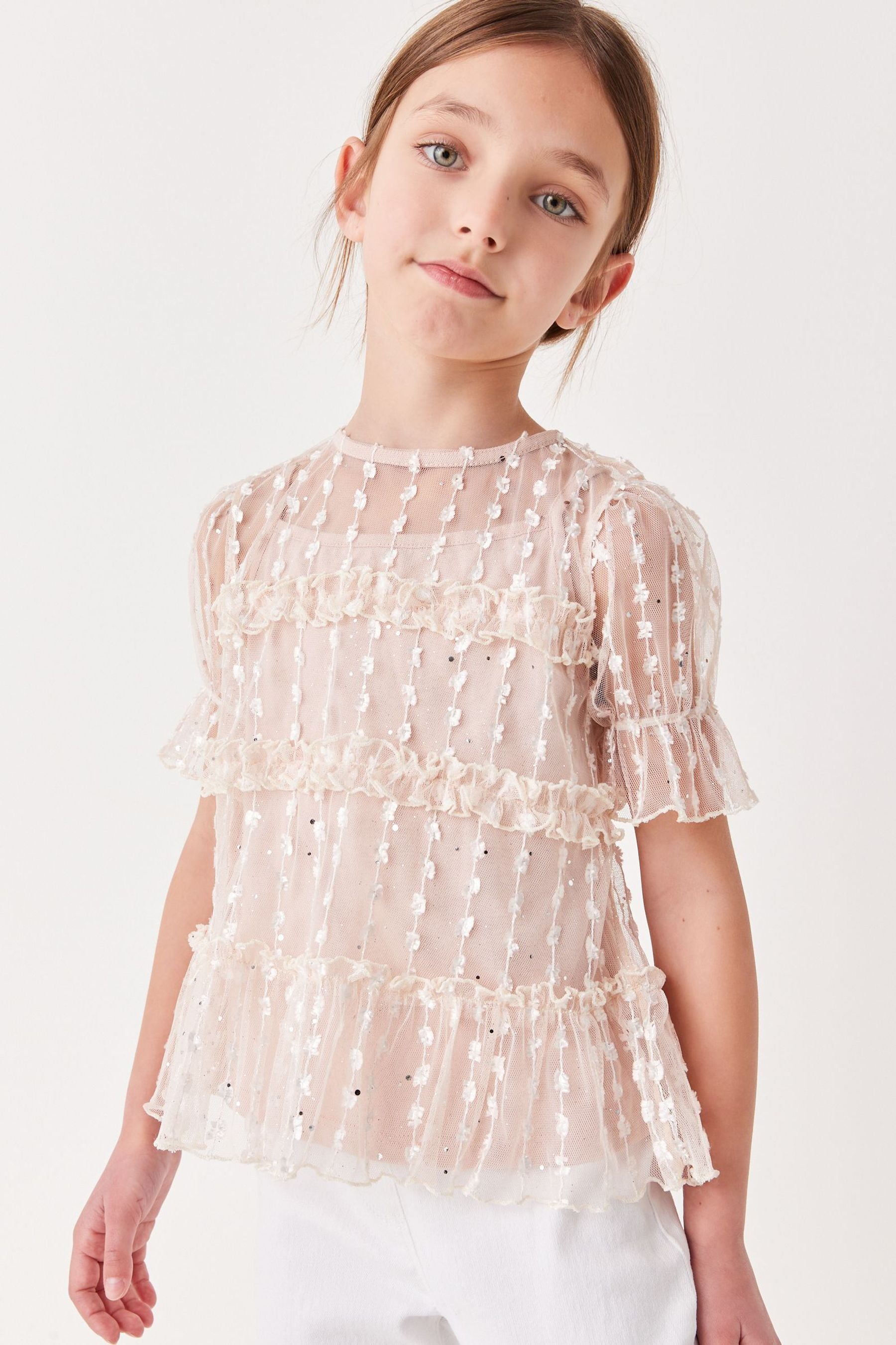 Pink Sequin Mesh Layered Party Top (3-16yrs)