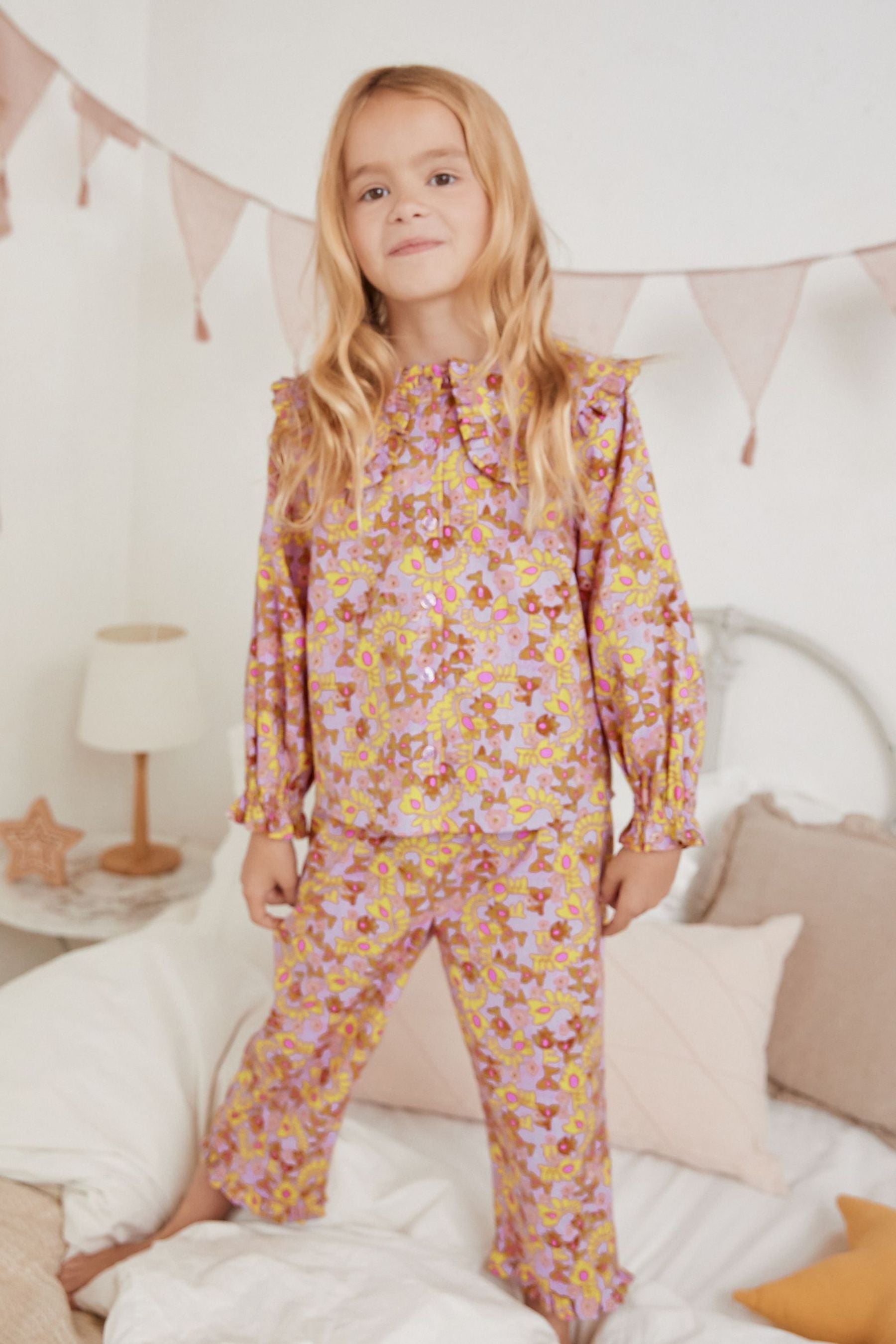 Purple Woven Button Through Pyjama Set (3-16yrs)